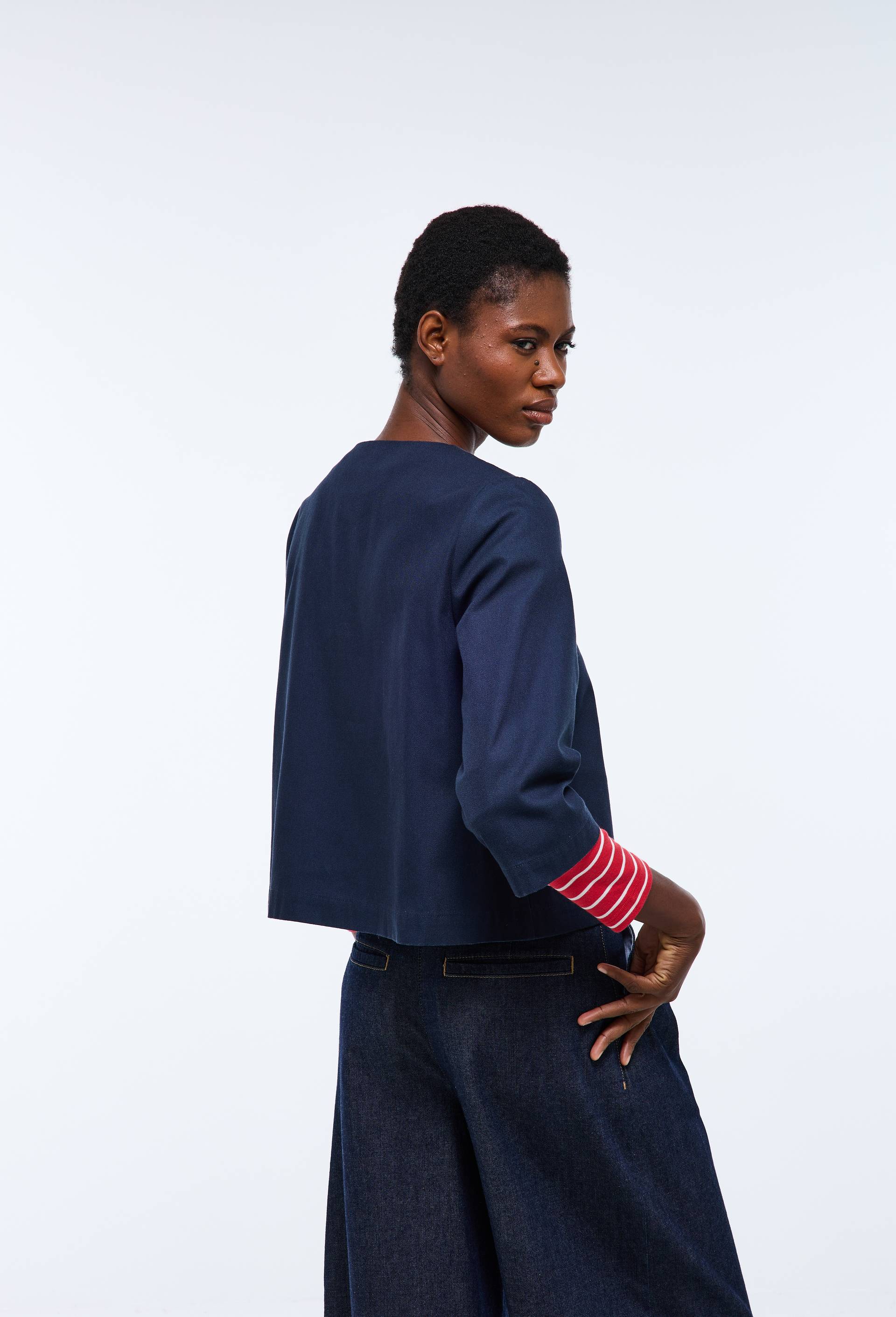 Blouse manches longues avec la&ccedil;age uni en coton BIO GOTS, Bleu fonc&eacute;, large image number 1