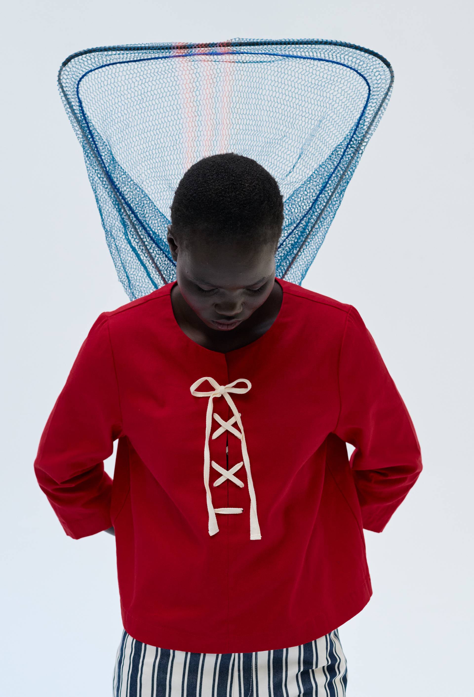 Blouse manches longues avec la&ccedil;age uni en coton BIO GOTS, Rouge, swatch image