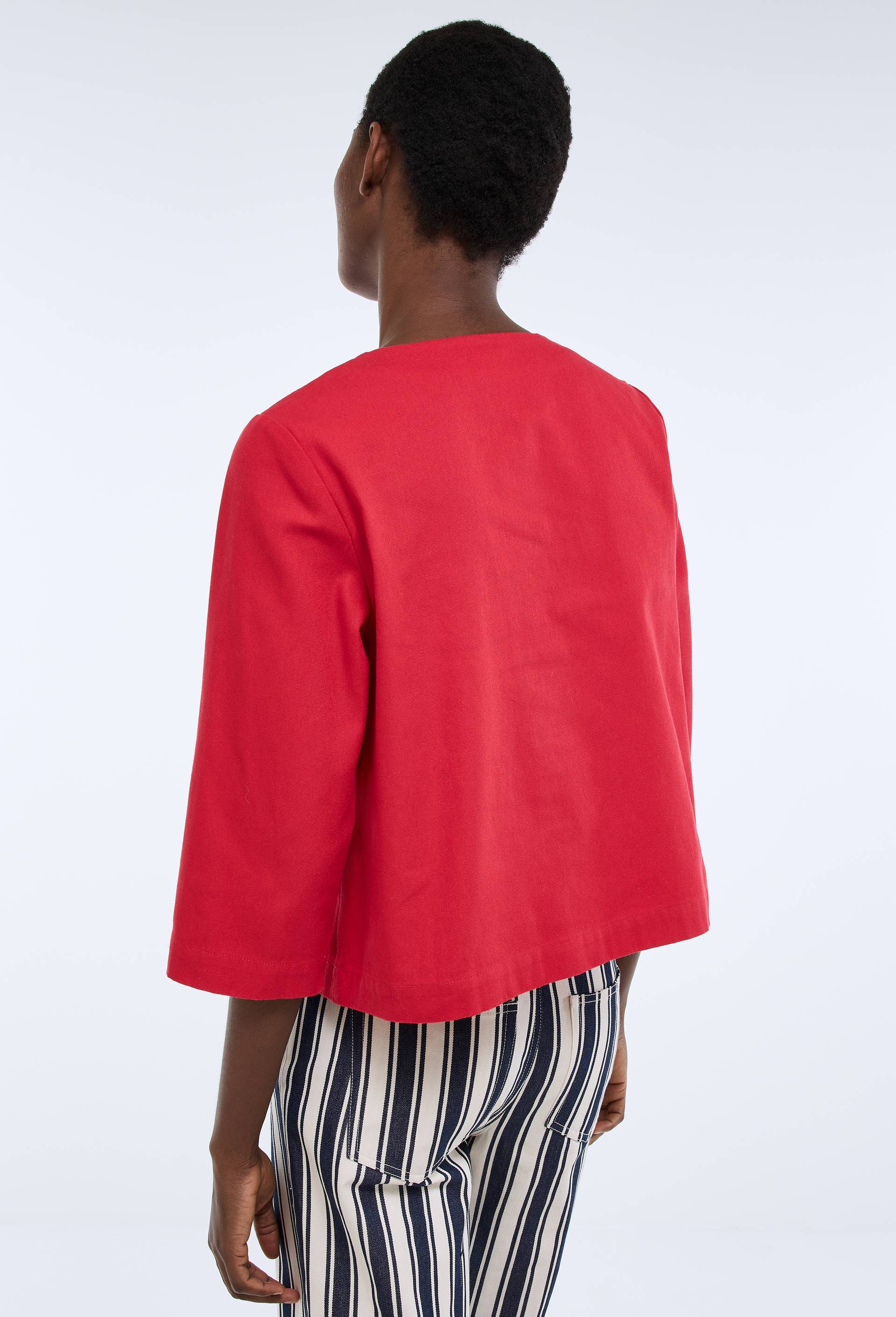 Blouse manches longues avec la&ccedil;age uni en coton BIO GOTS, Rouge, large image number 2