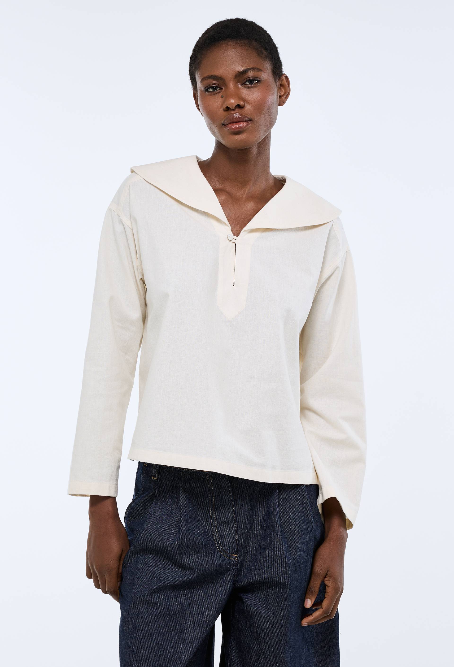 Blouse manches longues uni en coton BIO GOTS, Ecru, large image number 0.0