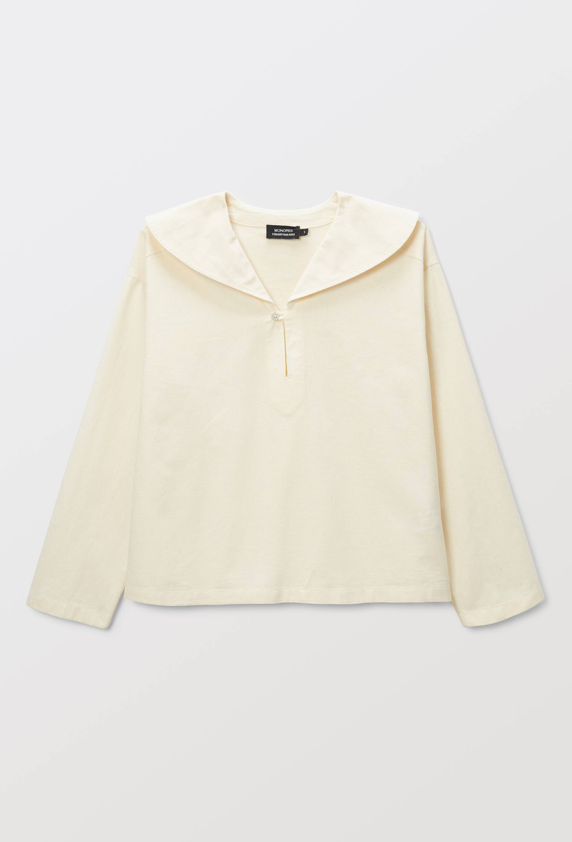 Blouse manches longues uni en coton BIO GOTS, Ecru, large image number 2