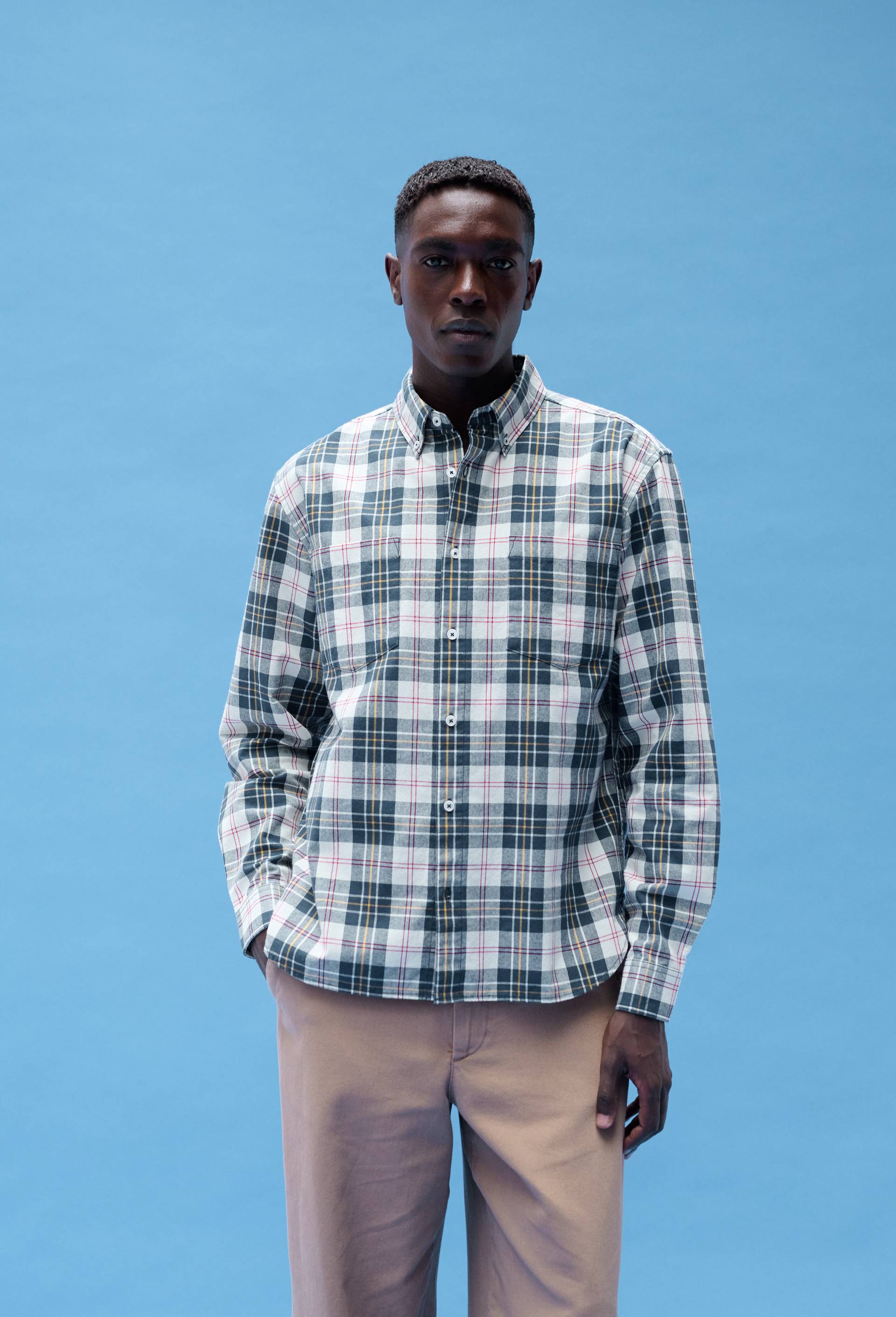 Chemise  &agrave; carreaux en coton, Ecru, large image number 0