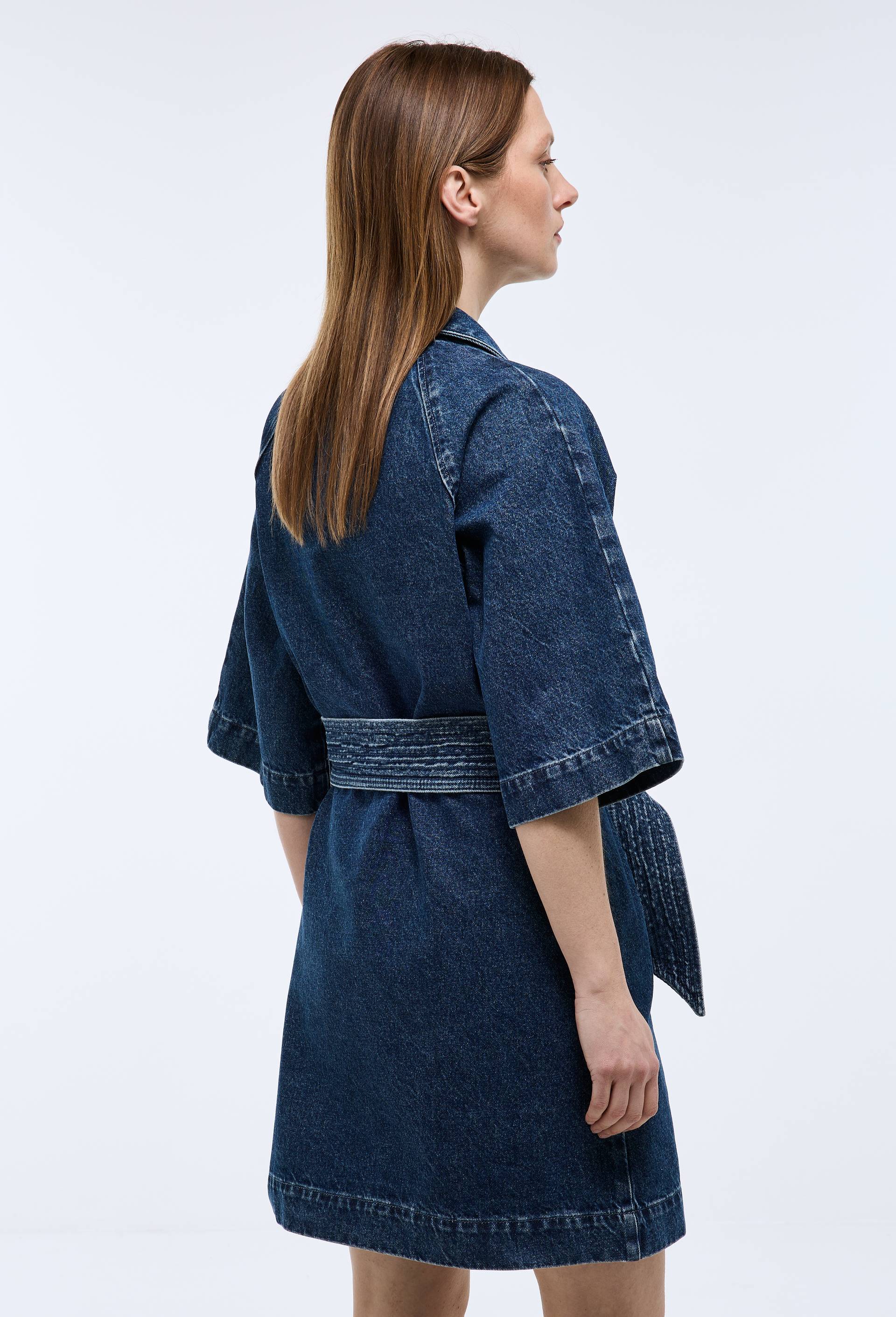 Robe jean courte unie en coton, Bleu fonc&eacute;, large image number 2