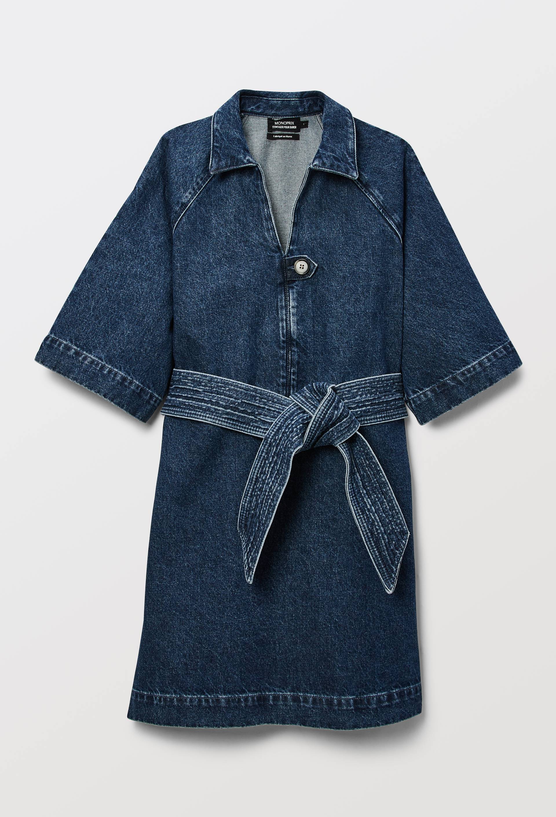 Robe jean courte unie en coton, Bleu fonc&eacute;, large image number 3.0