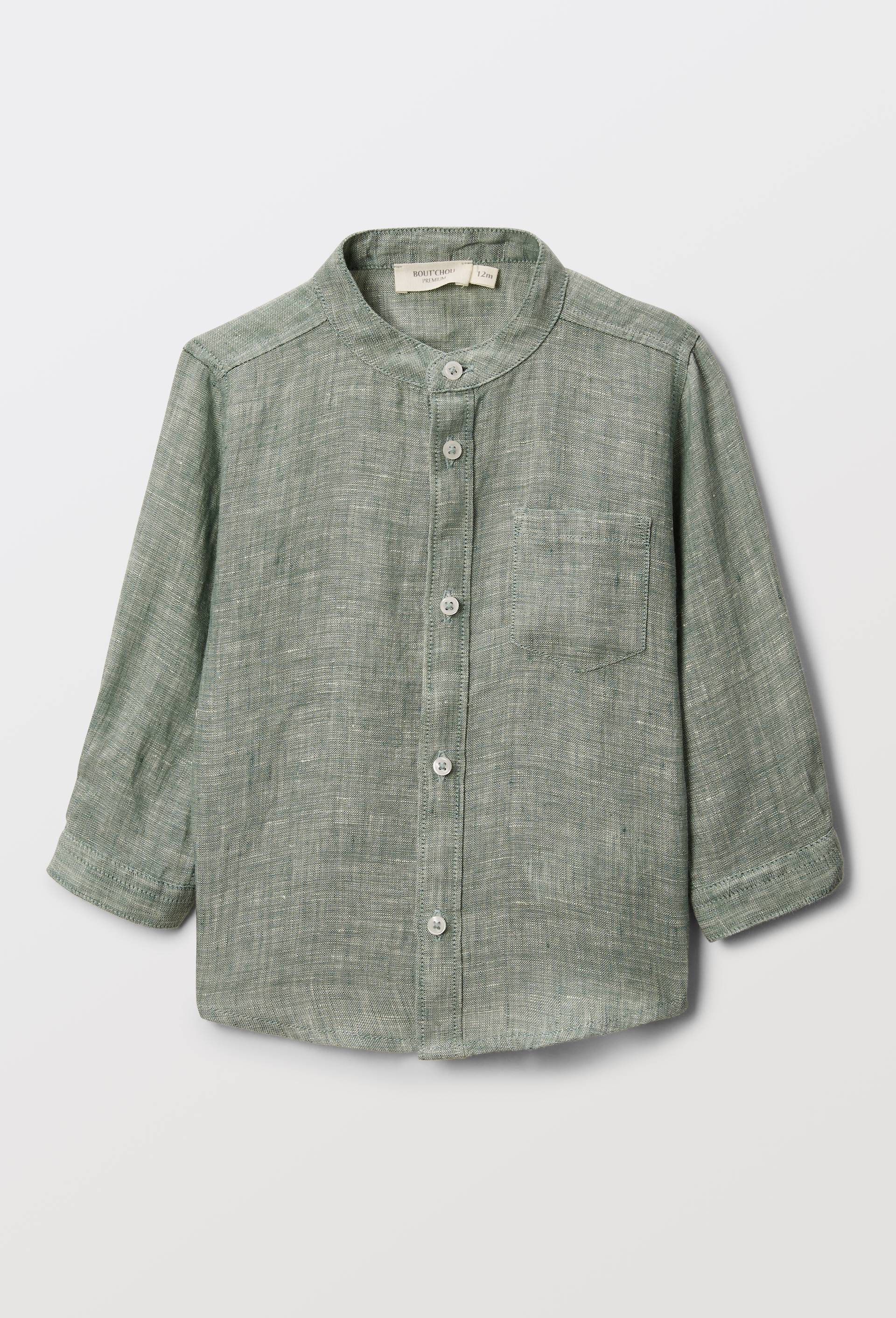 Chemise col mao unie en lin, Vert, large image number 1.0