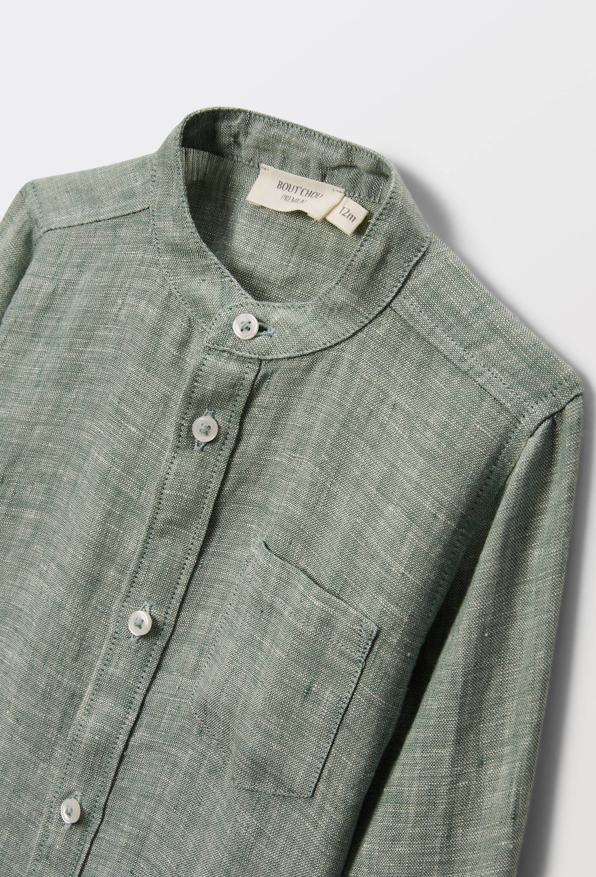 Chemise col mao unie en lin, Vert, large image number 3.0