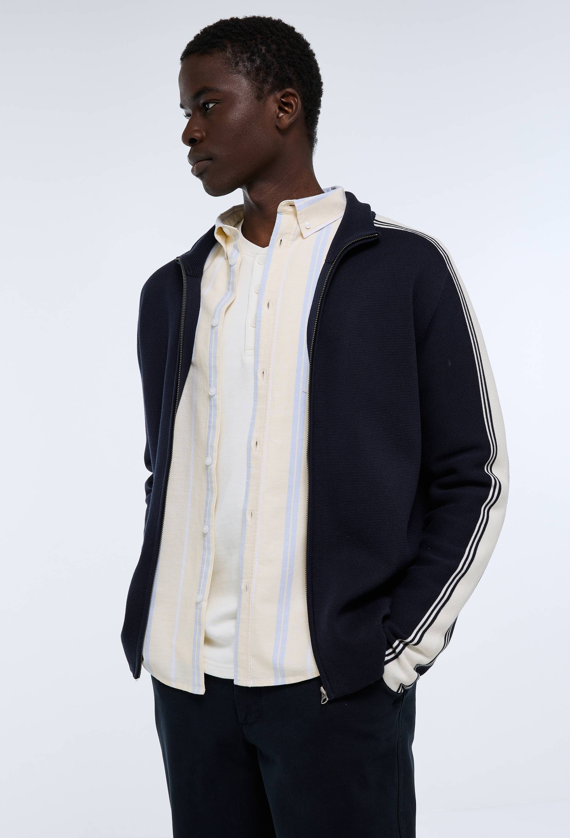 Gilet zipp&eacute; en coton, Bleu fonc&eacute;, large image number 0
