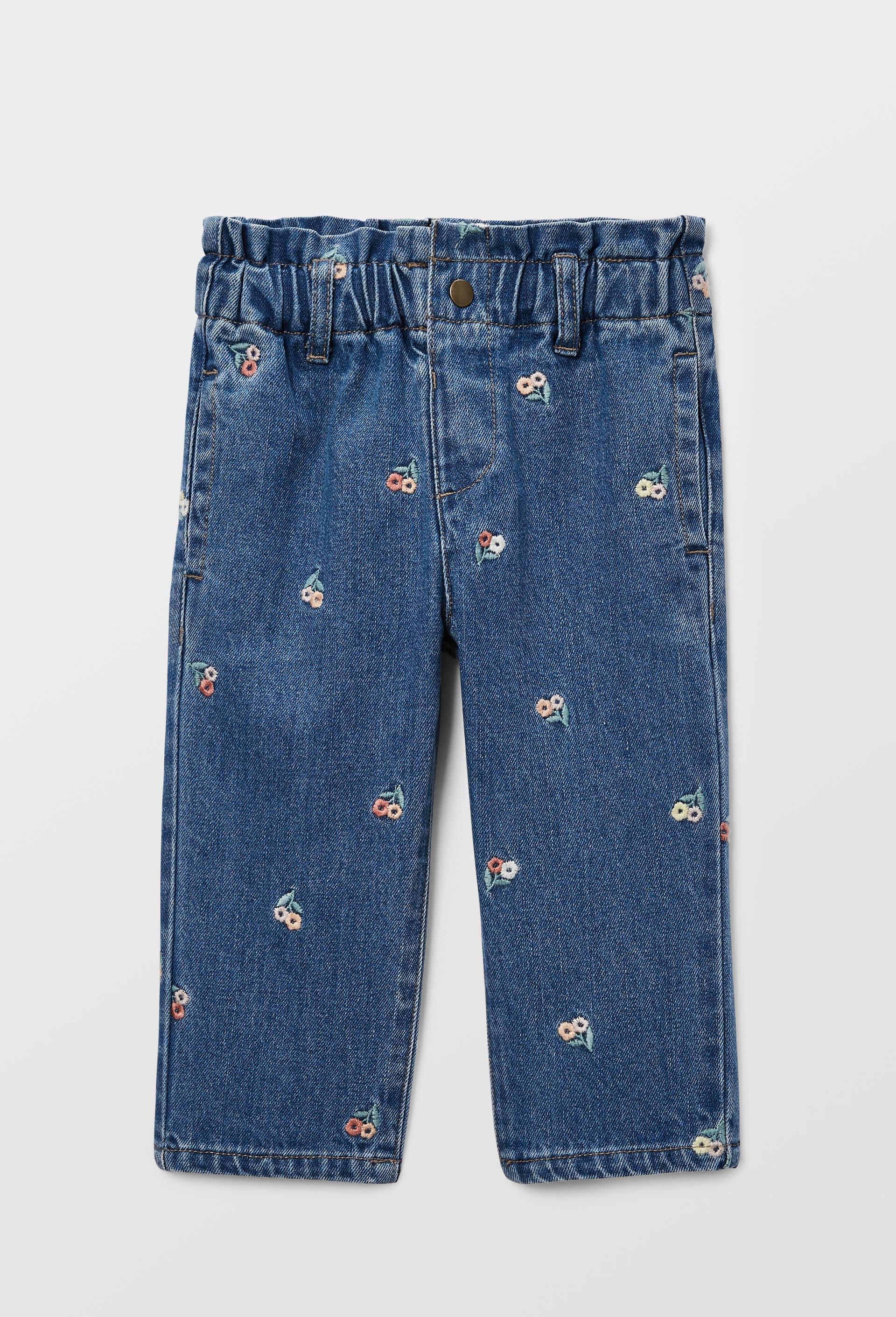 Jean taille &eacute;lastique brod&eacute; en coton BIO GOTS, Bleu fonc&eacute;, large image number 1