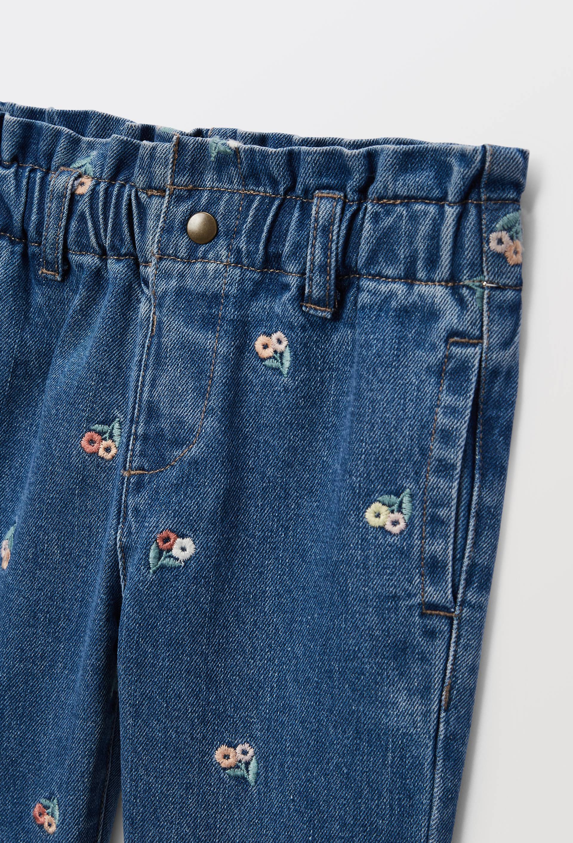 Jean taille &eacute;lastique brod&eacute; en coton BIO GOTS, Bleu fonc&eacute;, large image number 3
