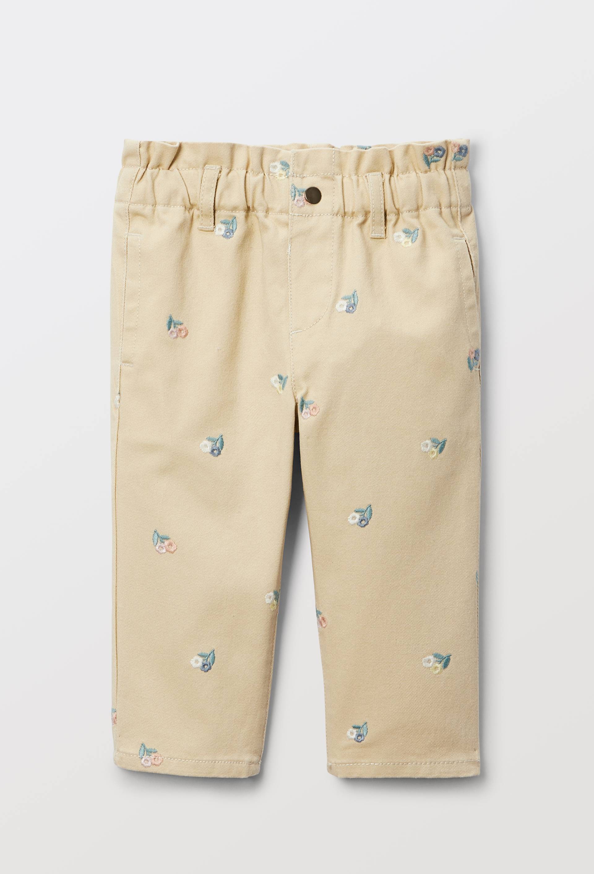 Pantalon taille &eacute;lastique brod&eacute; en coton BIO GOTS, Beige, large image number 1