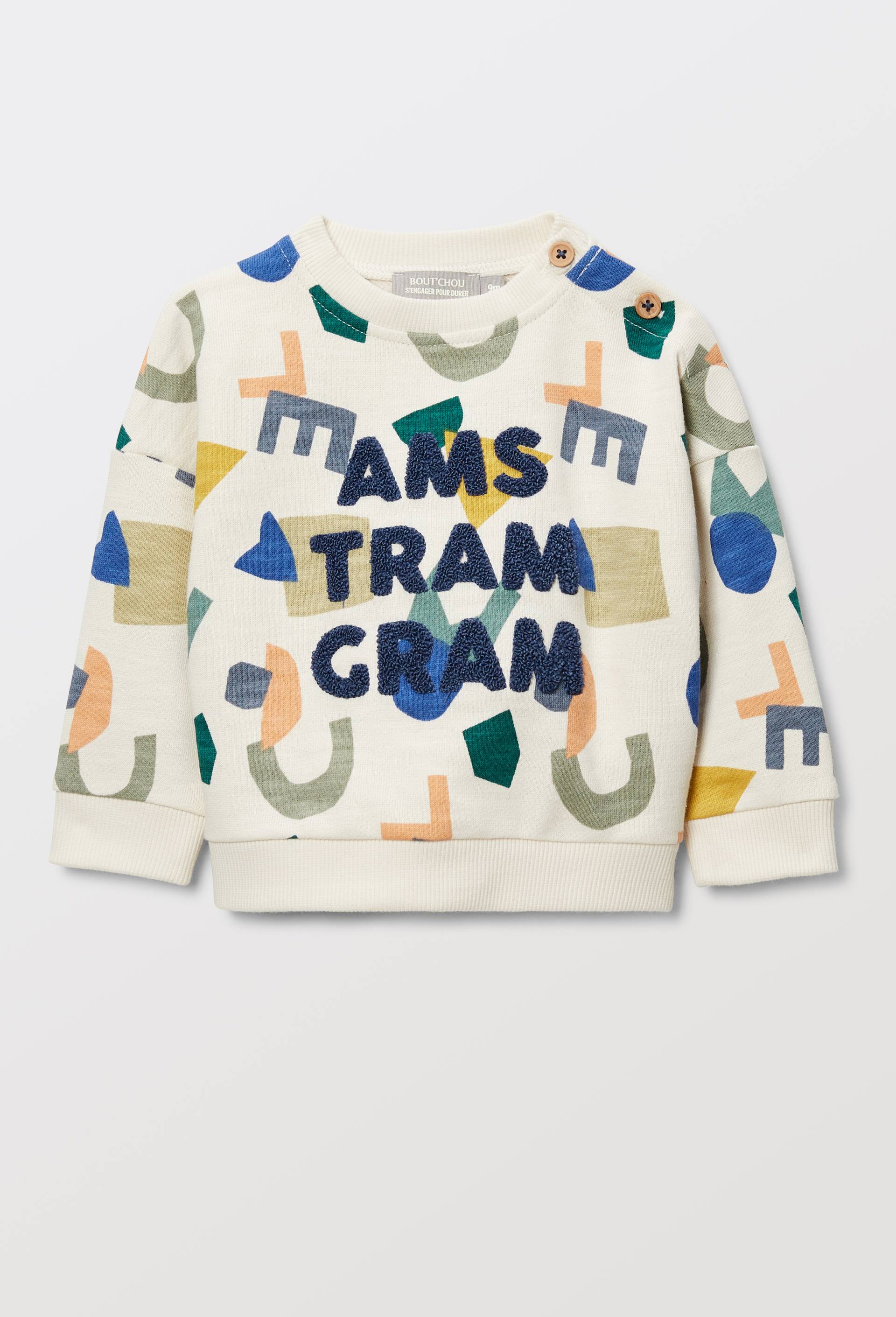 Sweat imprim&eacute; en coton BIO GOTS, Beige clair, large image number 1