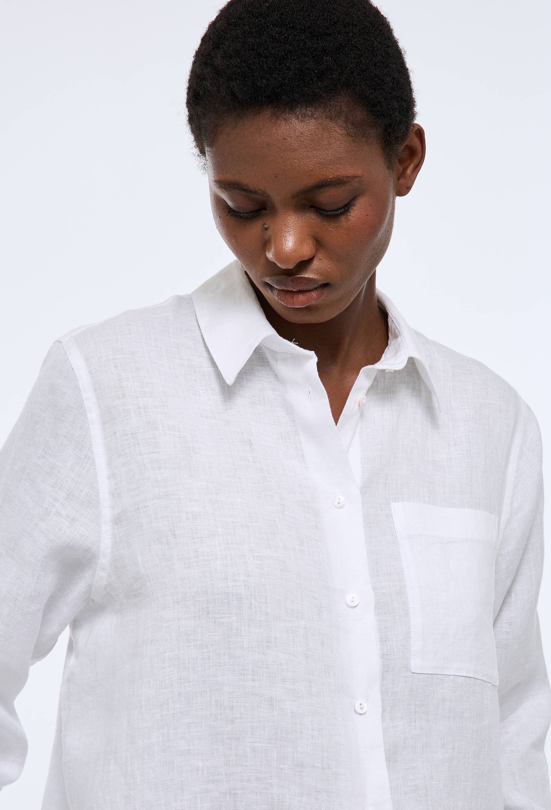 Chemise manches longues unie en lin, Blanc, large image number 0