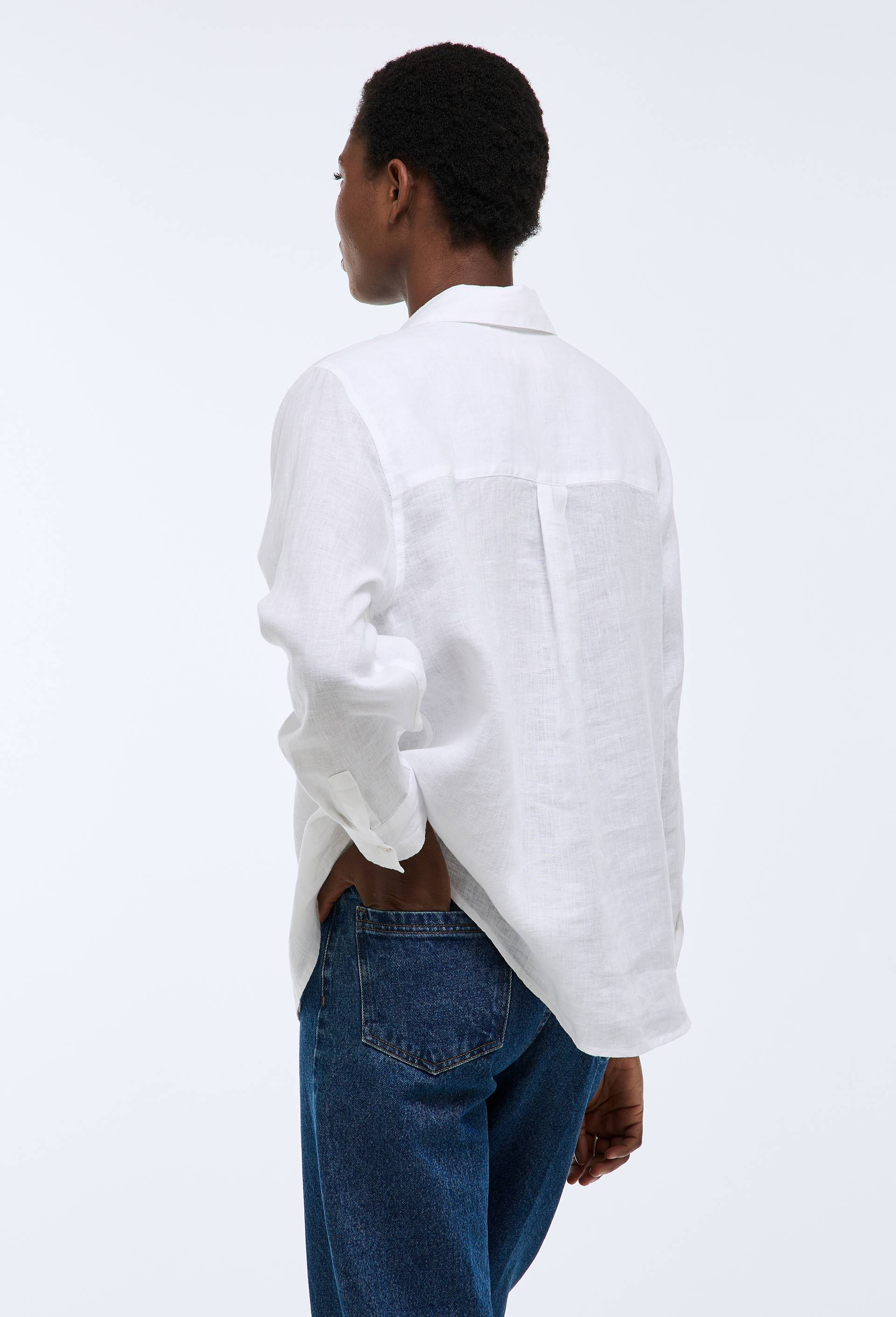 Chemise manches longues unie en lin, Blanc, large image number 1