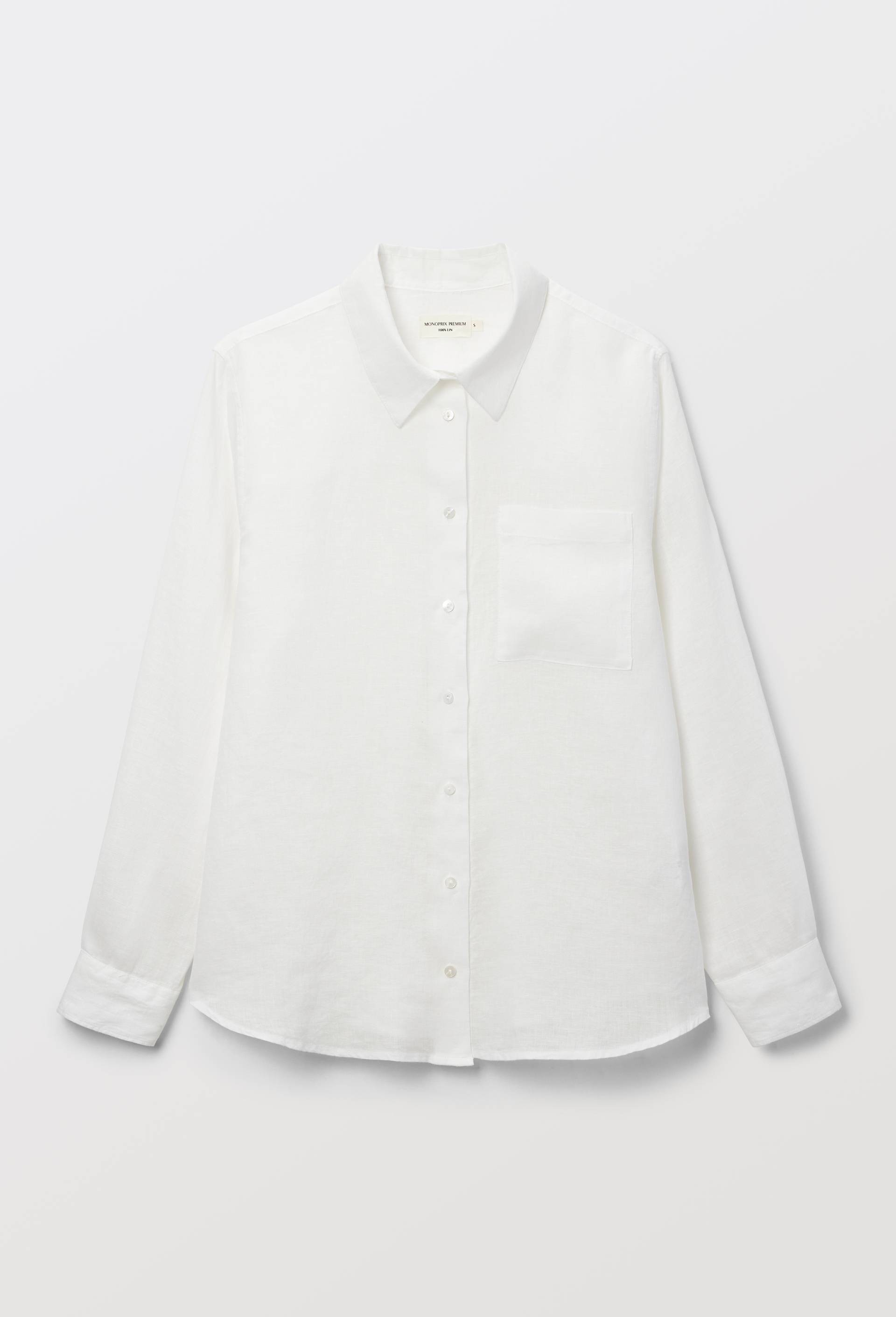 Chemise manches longues unie en lin, Blanc, large image number 2.0