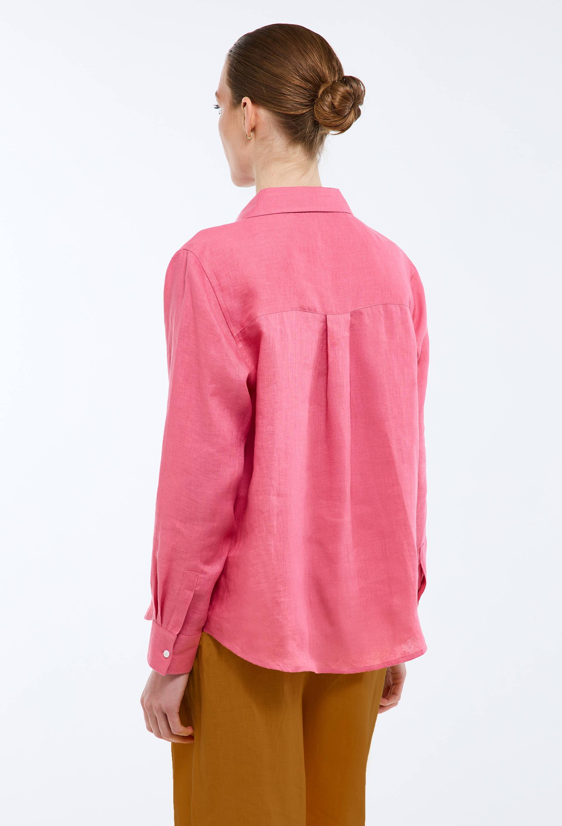 Chemise manches longues unie en lin, Rose, large image number 1