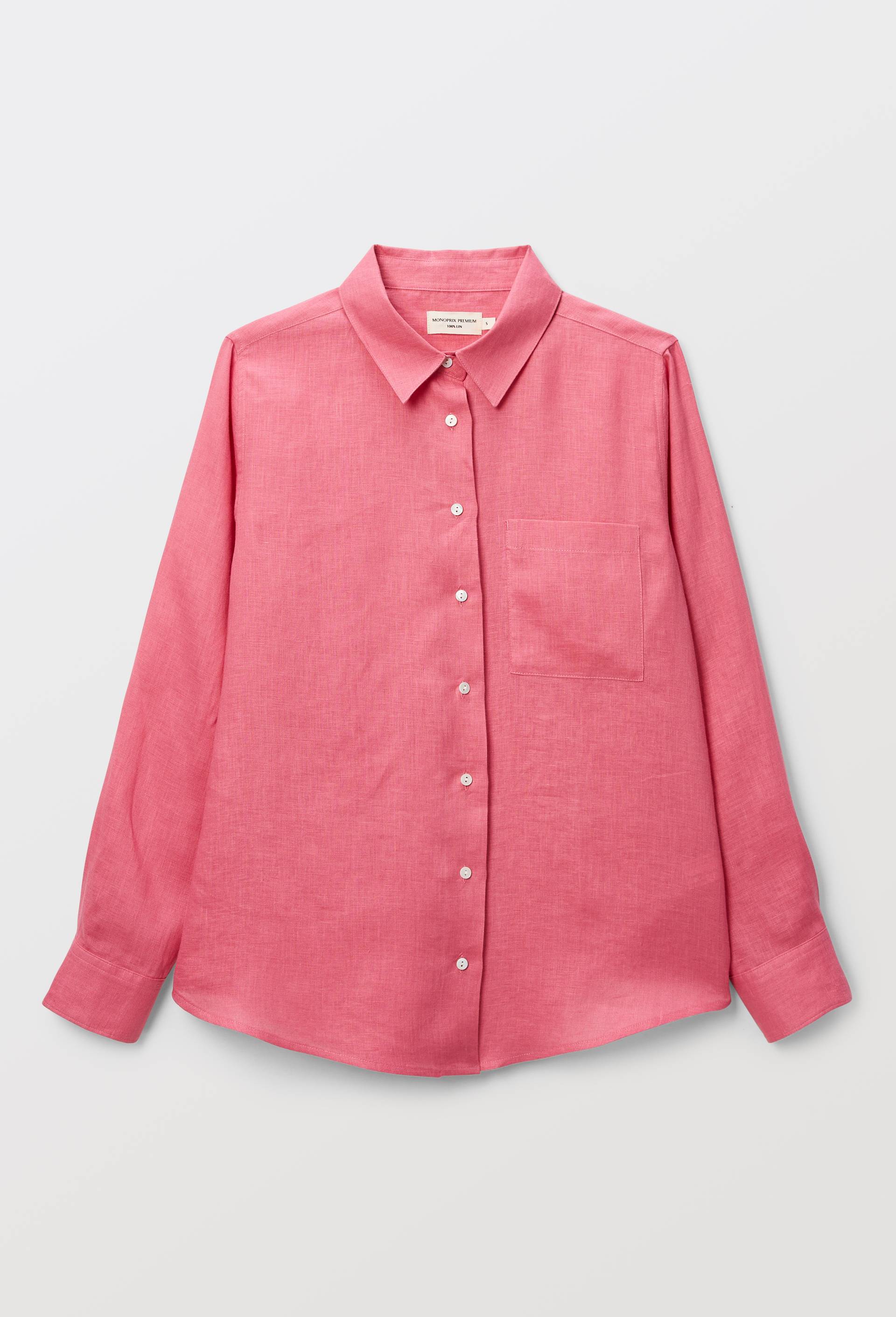 Chemise manches longues unie en lin, Rose, large image number 2