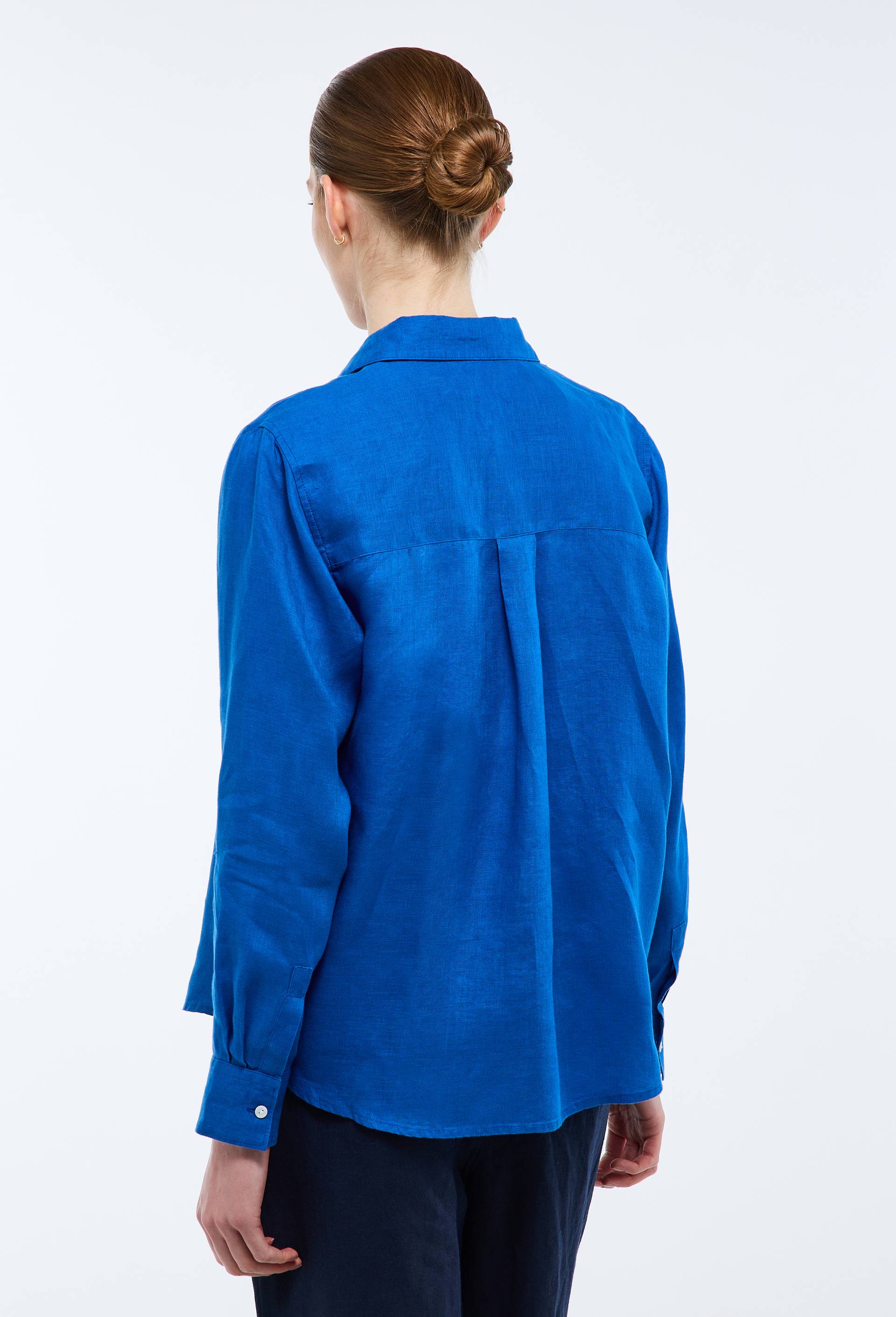 Chemise manches longues unie en lin, Bleu, large image number 1