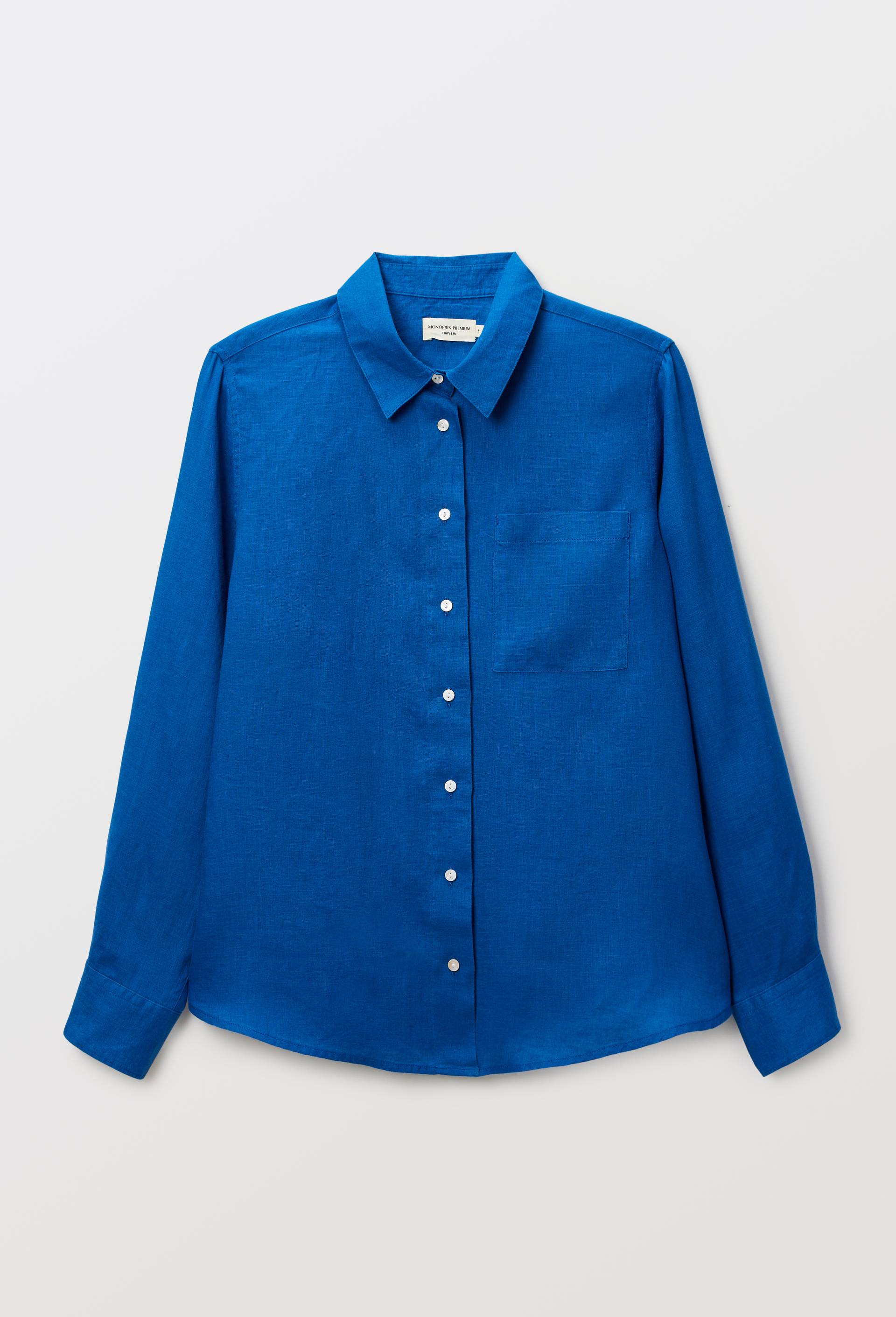 Chemise manches longues unie en lin, Bleu, large image number 2.0
