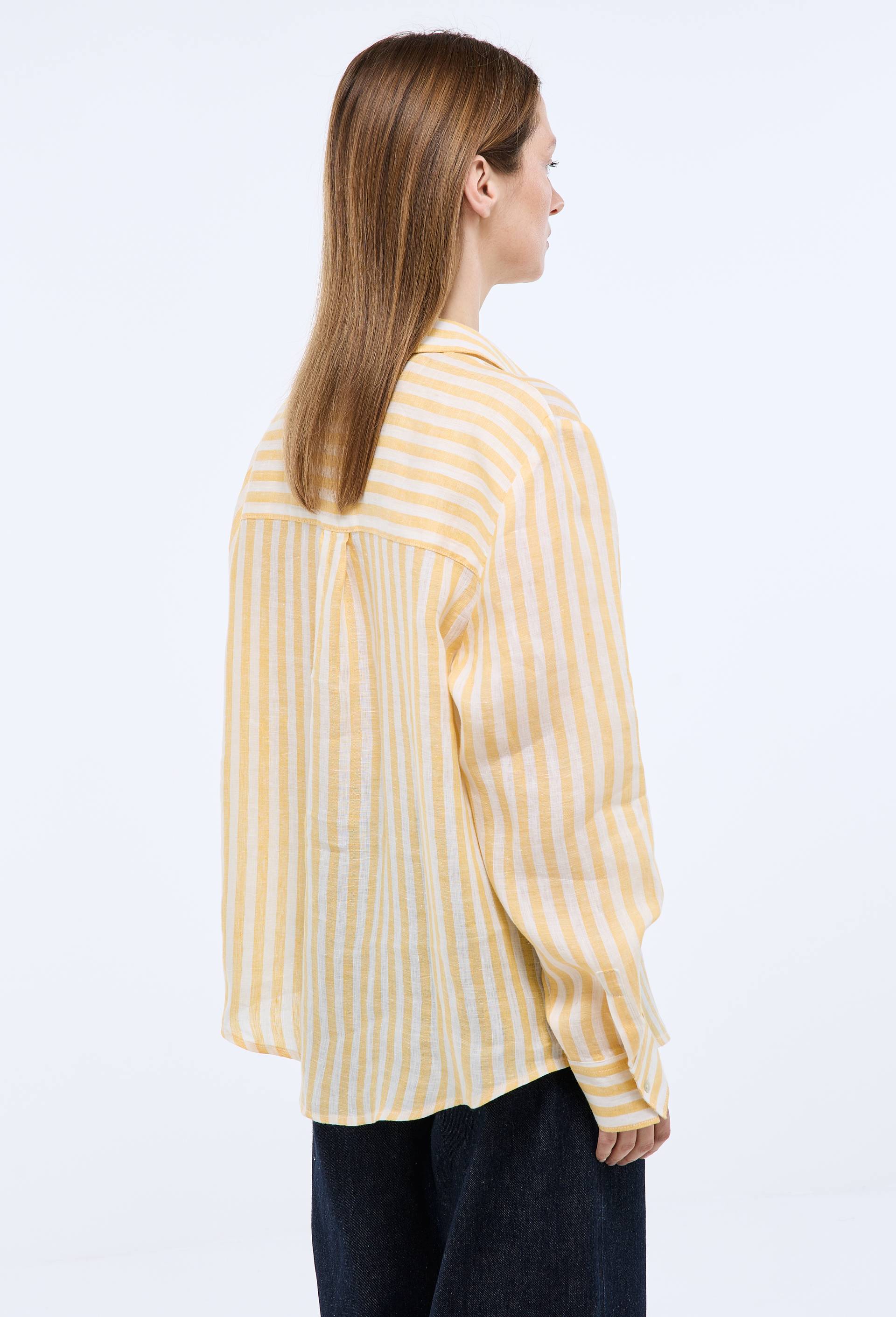 Chemise manches longues ray&eacute;e en lin, Jaune, large image number 1.0