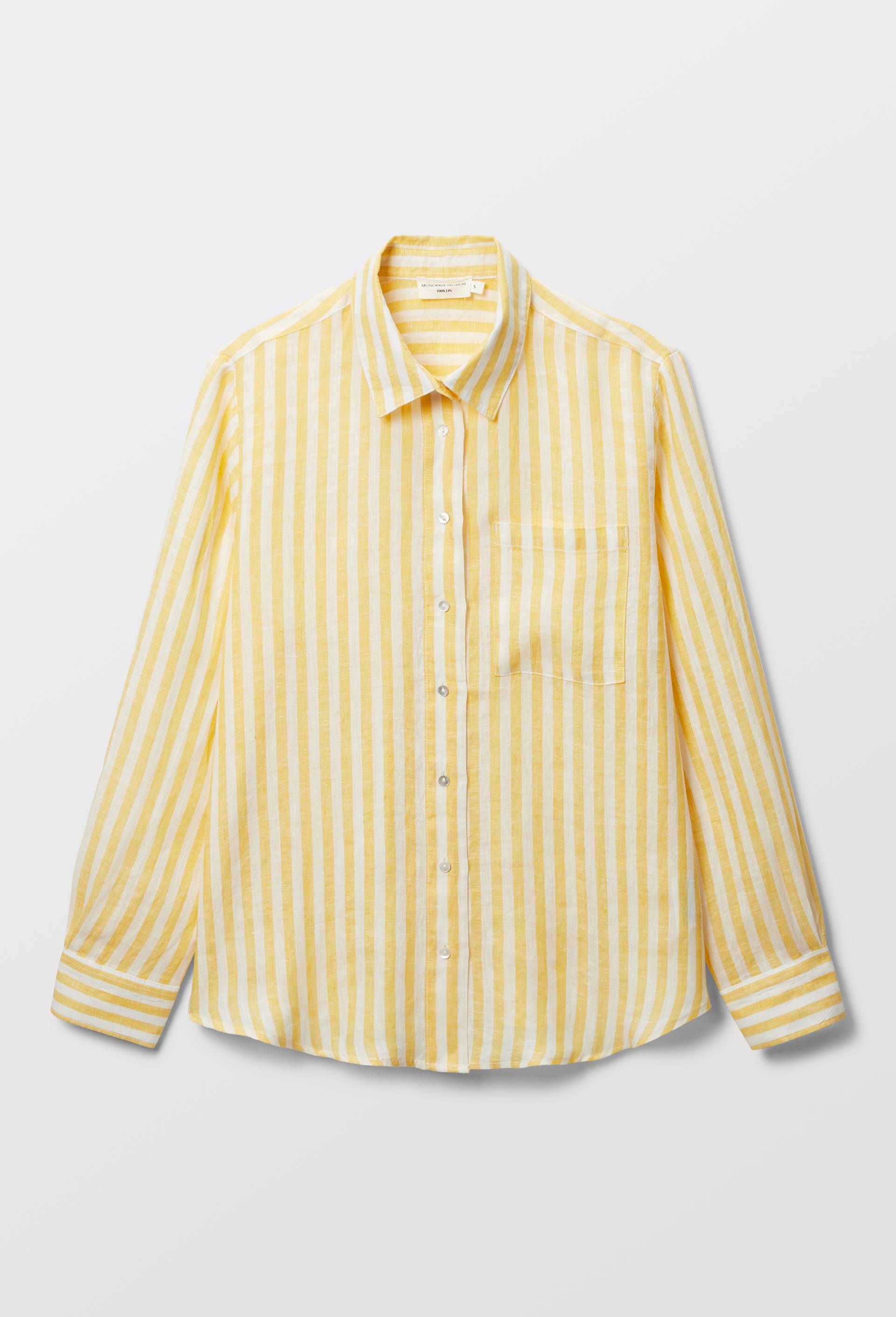 Chemise manches longues ray&eacute;e en lin, Jaune, large image number 2