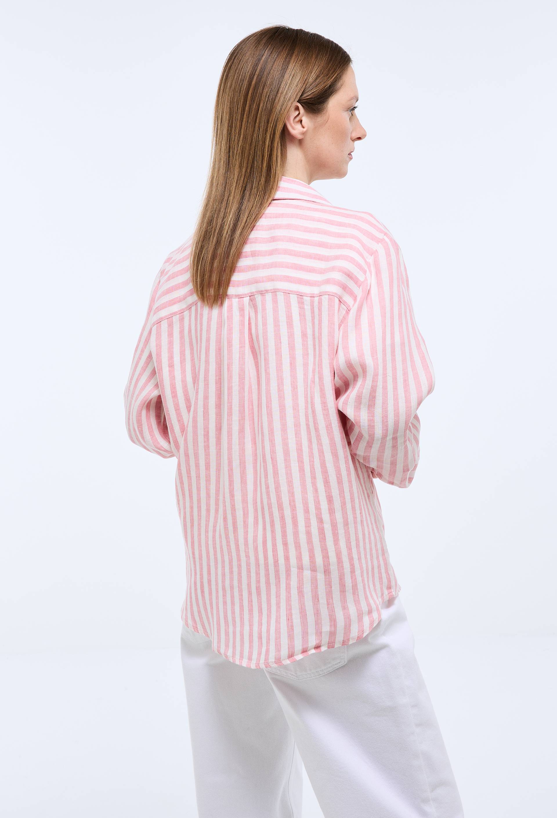 Chemise manches longues ray&eacute;e en lin, Rose, large image number 1
