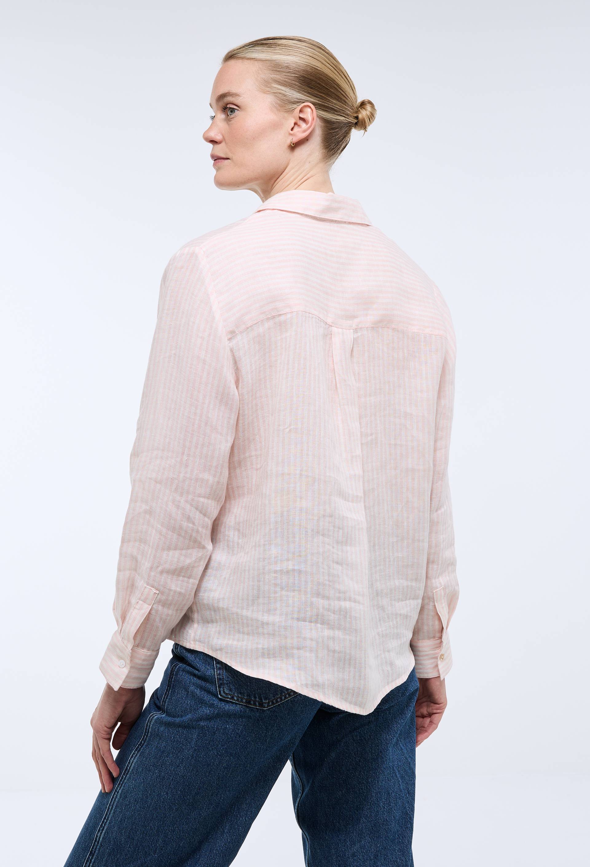 Chemise manches longues ray&eacute;e en lin, Rose clair, large image number 1.0