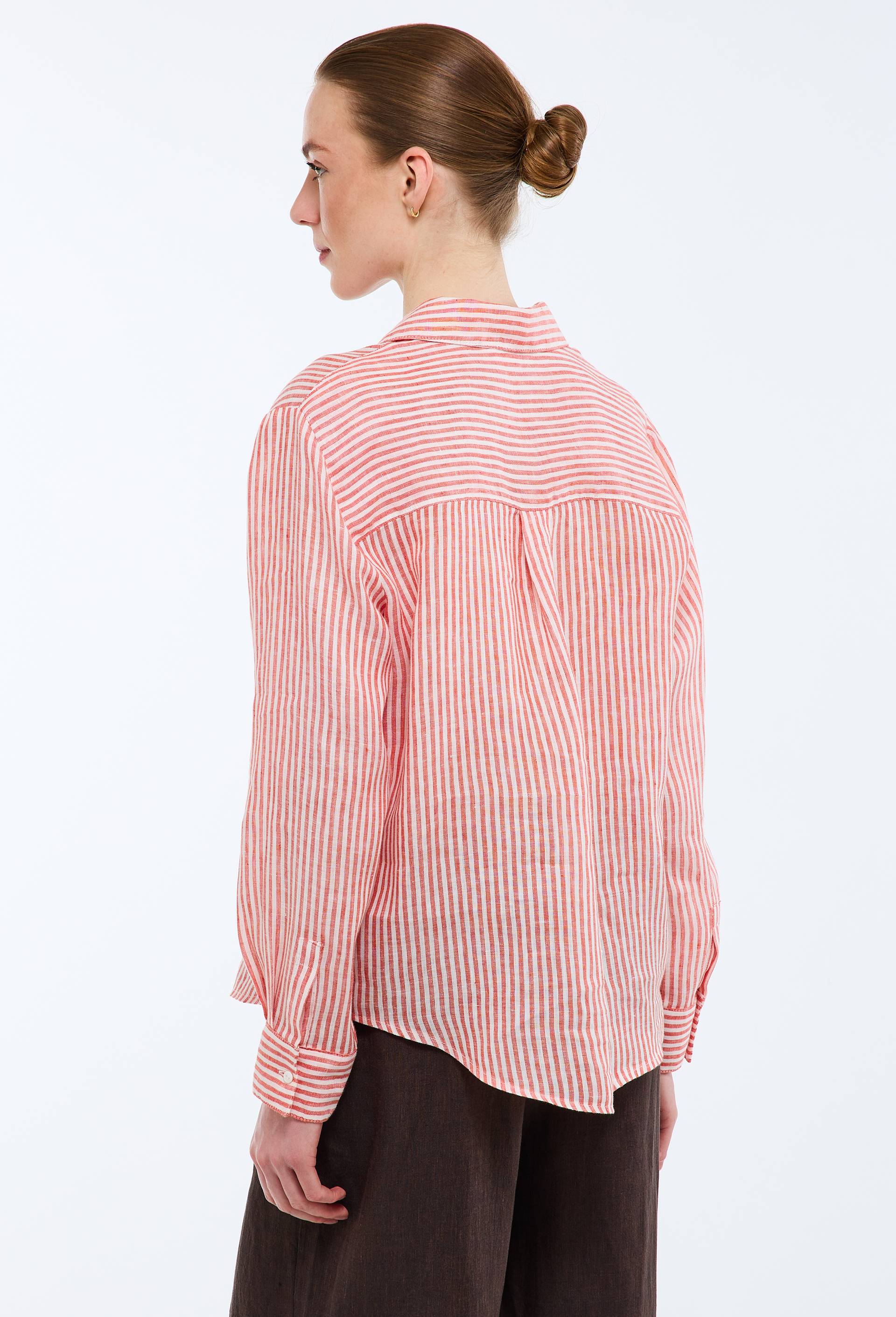 Chemise manches longues ray&eacute;e en lin, Rouge, large image number 1