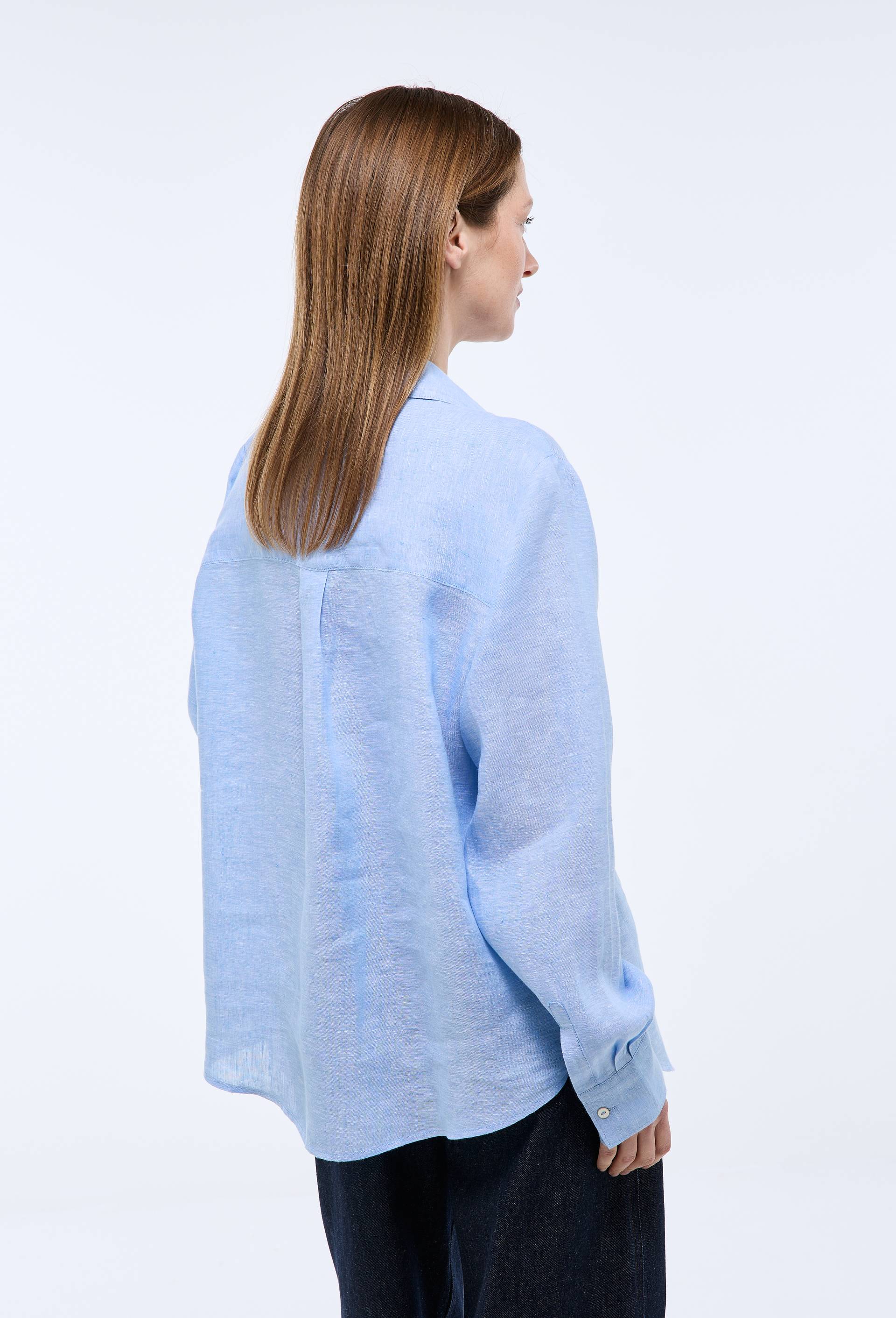 Chemise manches longues unie en lin, Bleu clair, large image number 1.0