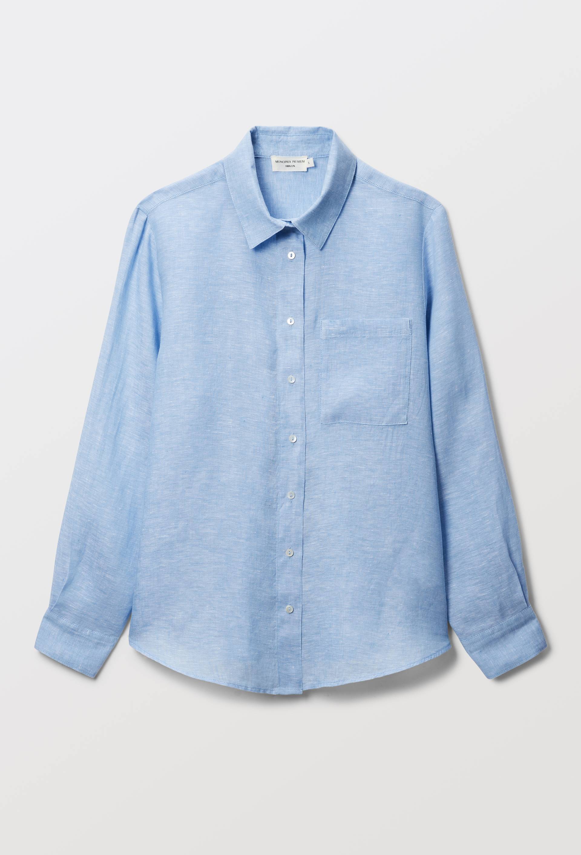 Chemise manches longues unie en lin, Bleu clair, large image number 2