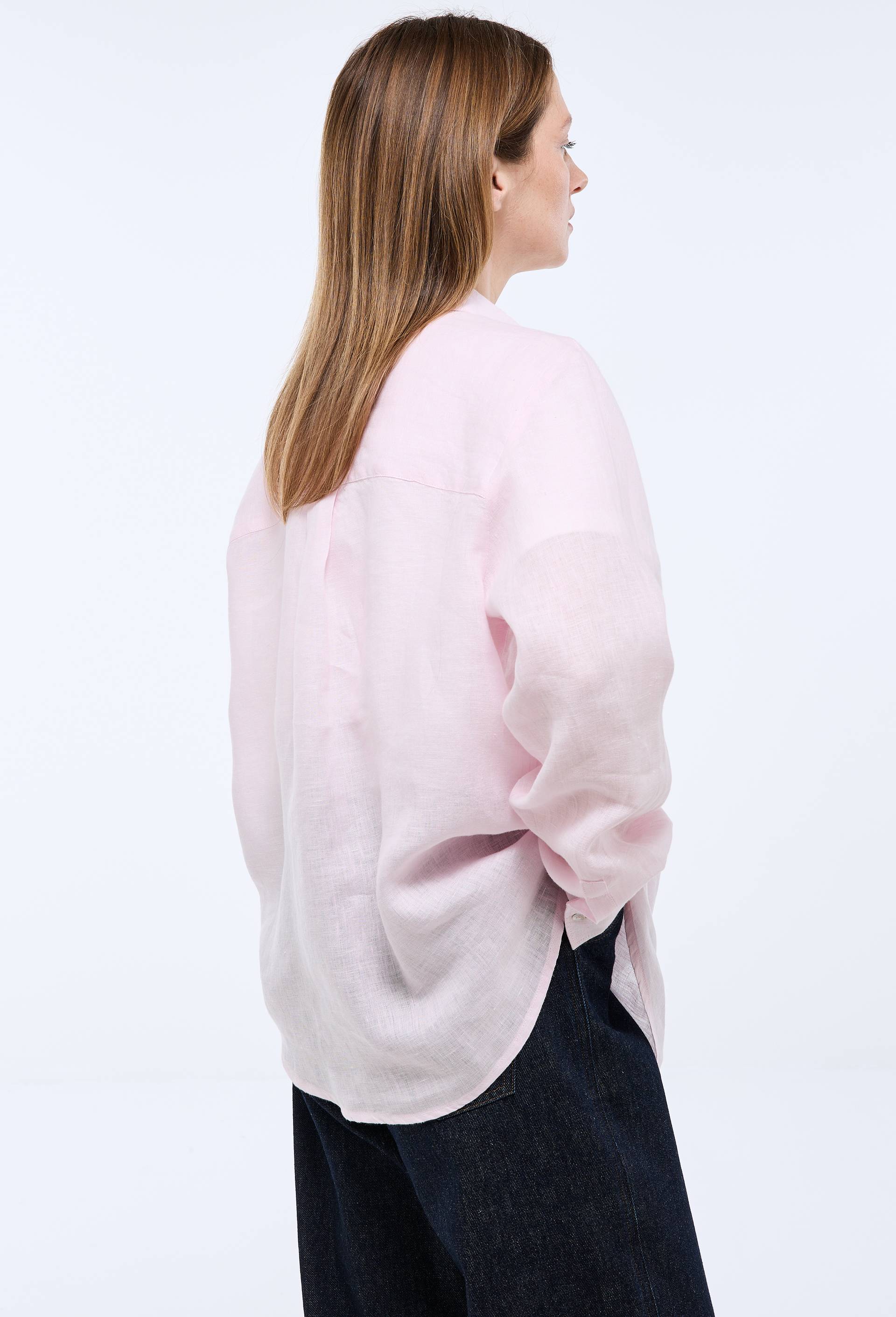 Chemise manches longues unie en lin, Rose clair, large image number 1