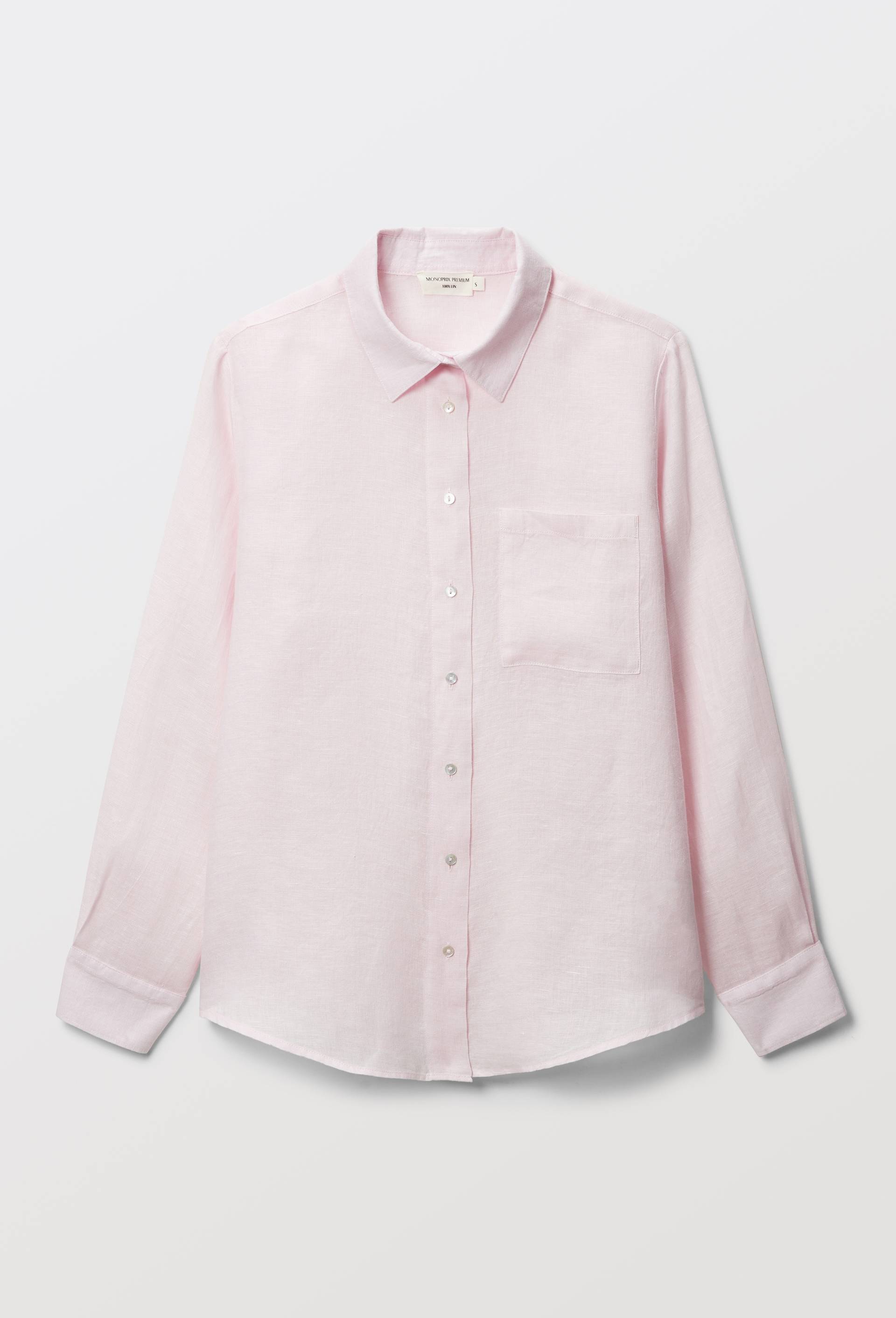 Chemise manches longues unie en lin, Rose clair, large image number 2