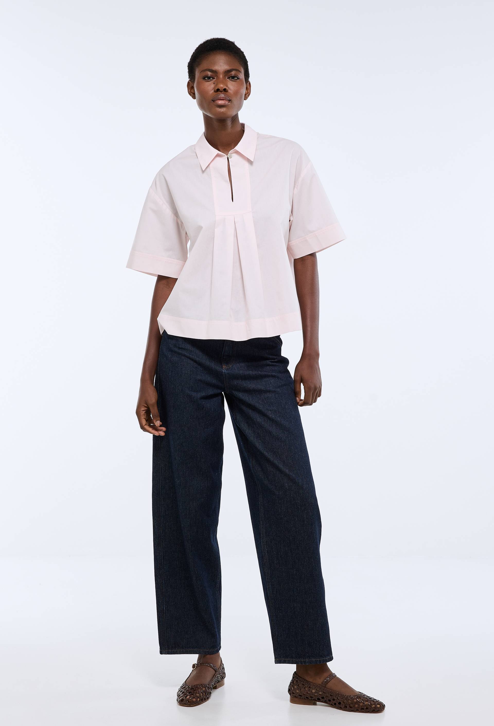 Blouse manches courtes unie en coton BIO GOTS, Rose clair, swatch image