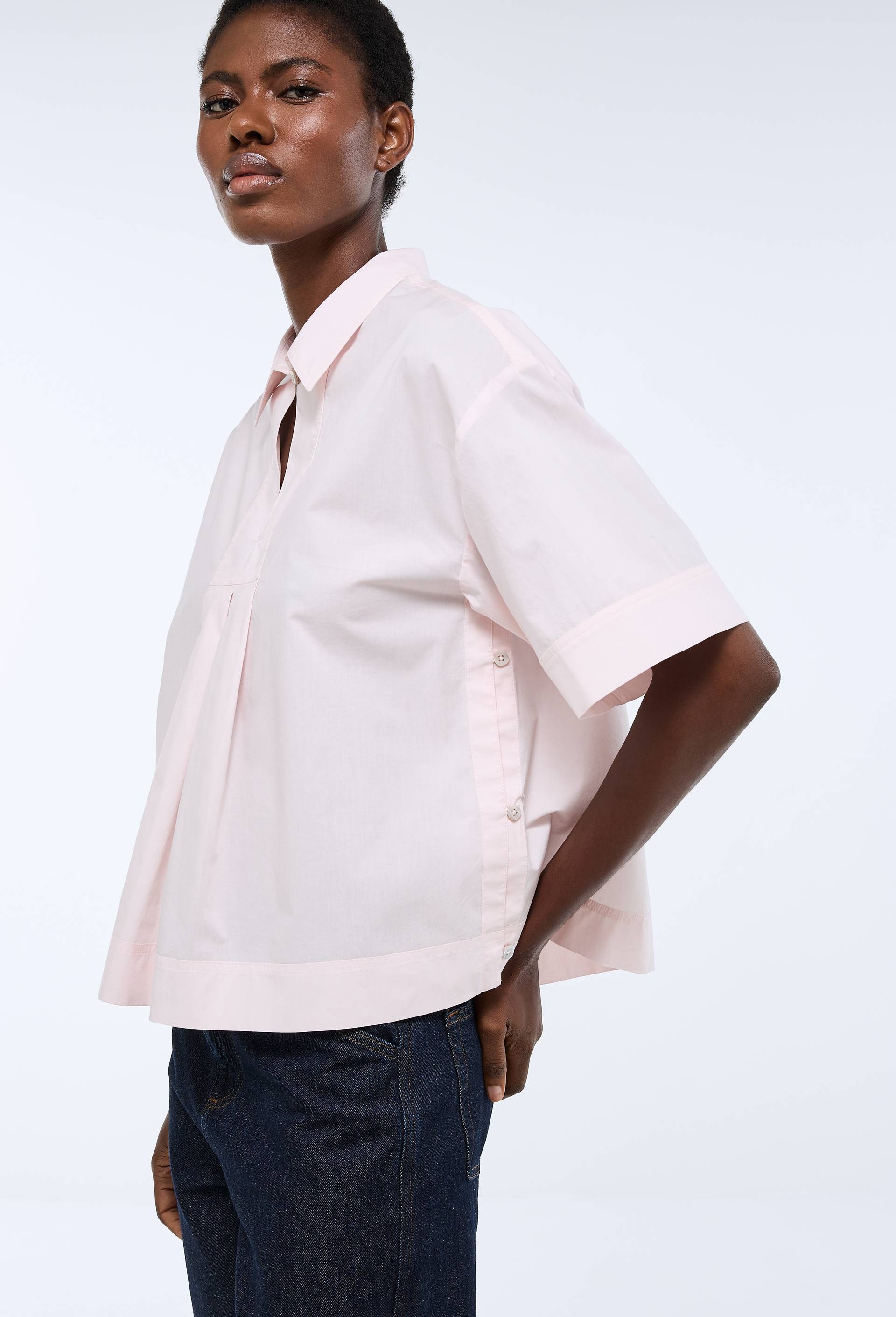 Blouse manches courtes unie en coton BIO GOTS, Rose clair, large image number 1.0