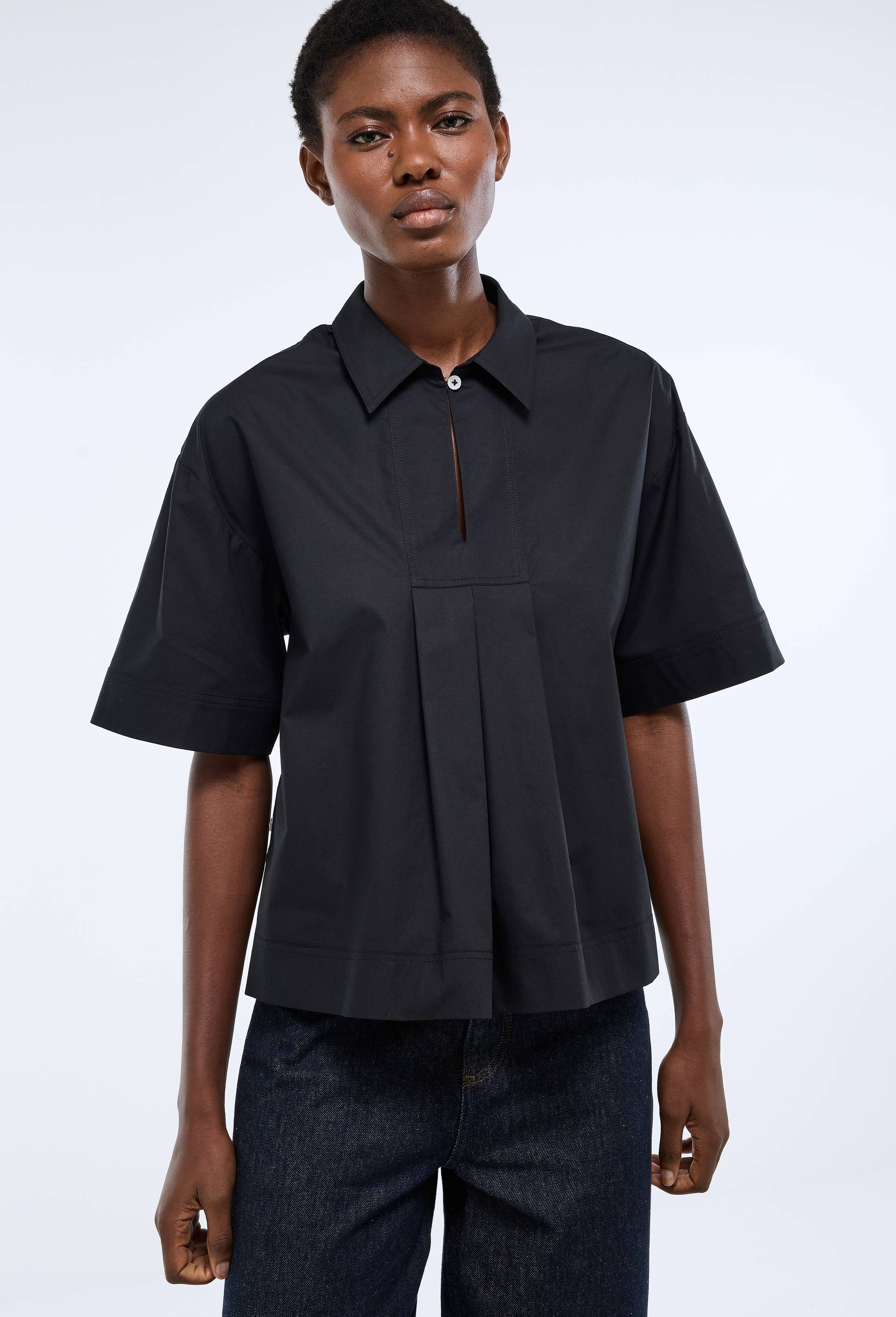 Blouse manches courtes unie en coton BIO GOTS, Noir, large image number 0