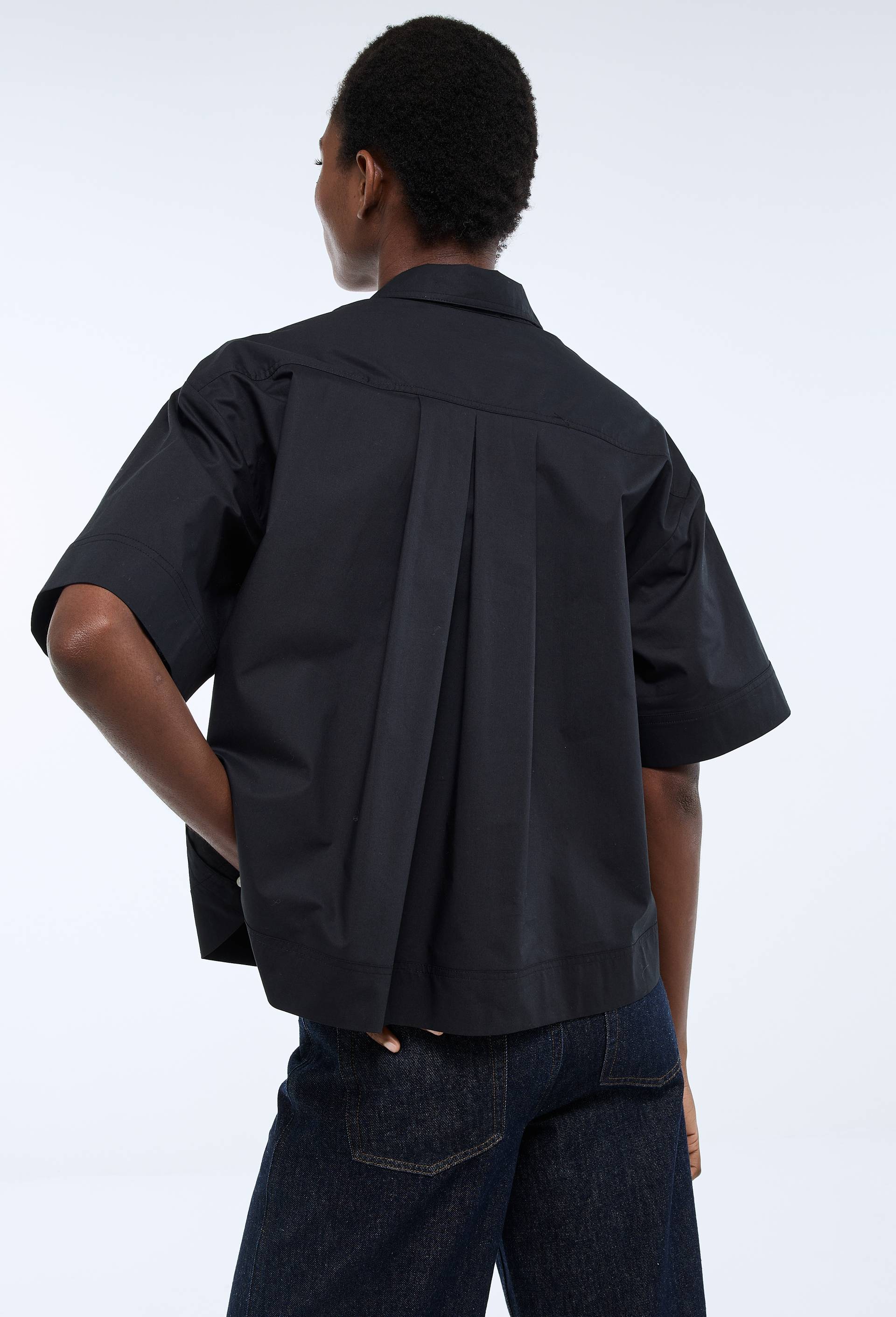 Blouse manches courtes unie en coton BIO GOTS, Noir, large image number 2