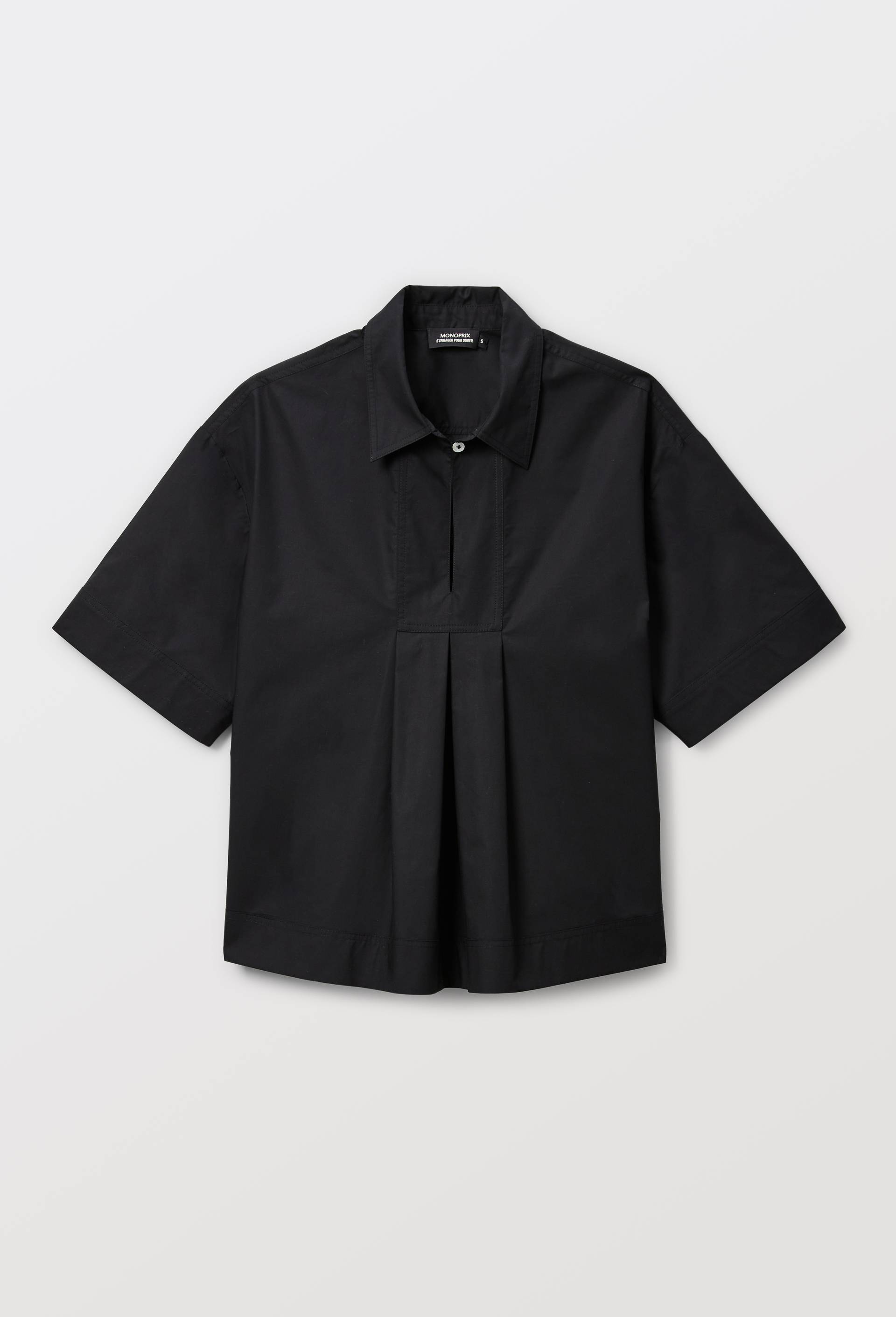 Blouse manches courtes unie en coton BIO GOTS, Noir, large image number 3.0
