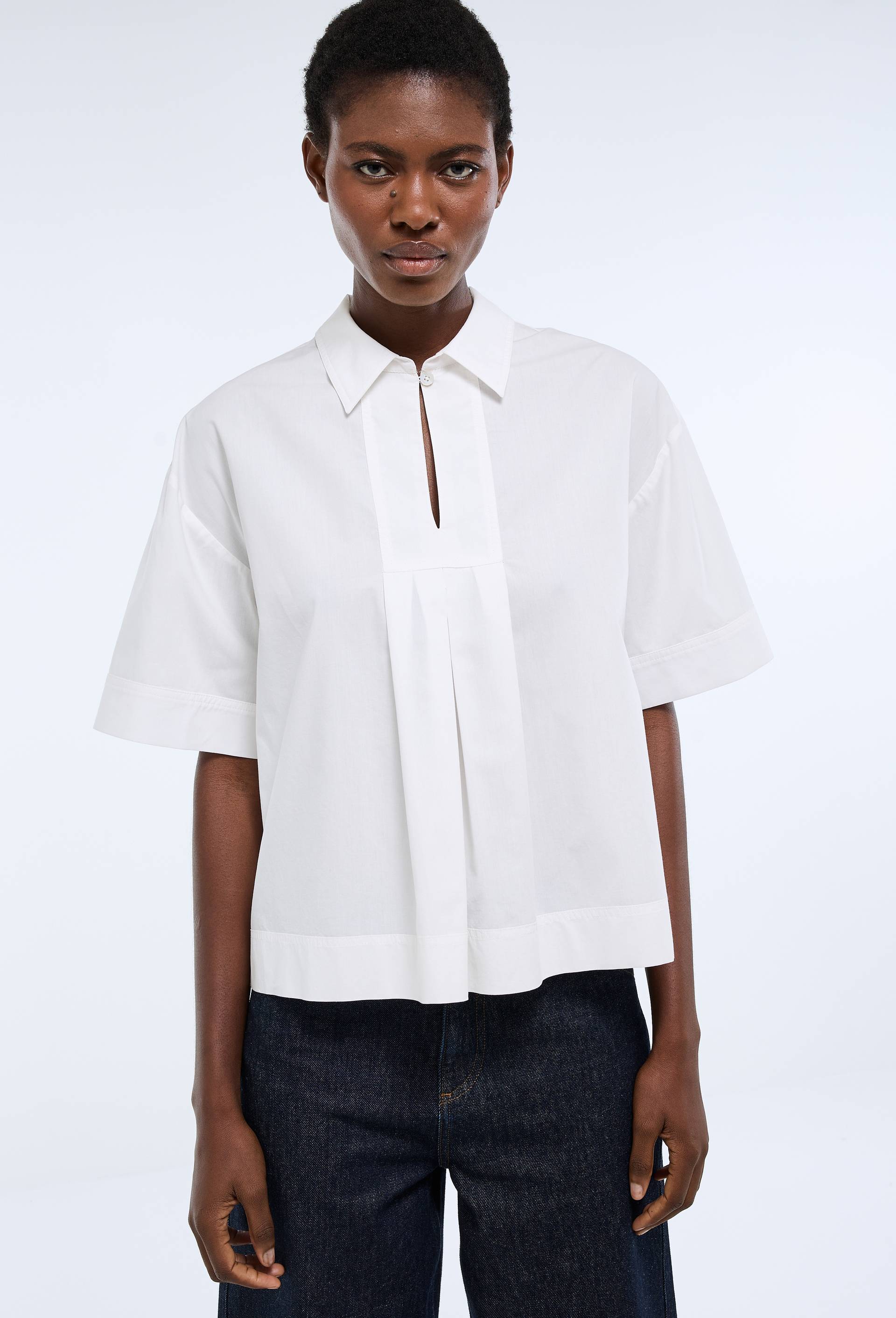 Blouse manches courtes unie en coton BIO GOTS, Blanc, large image number 0