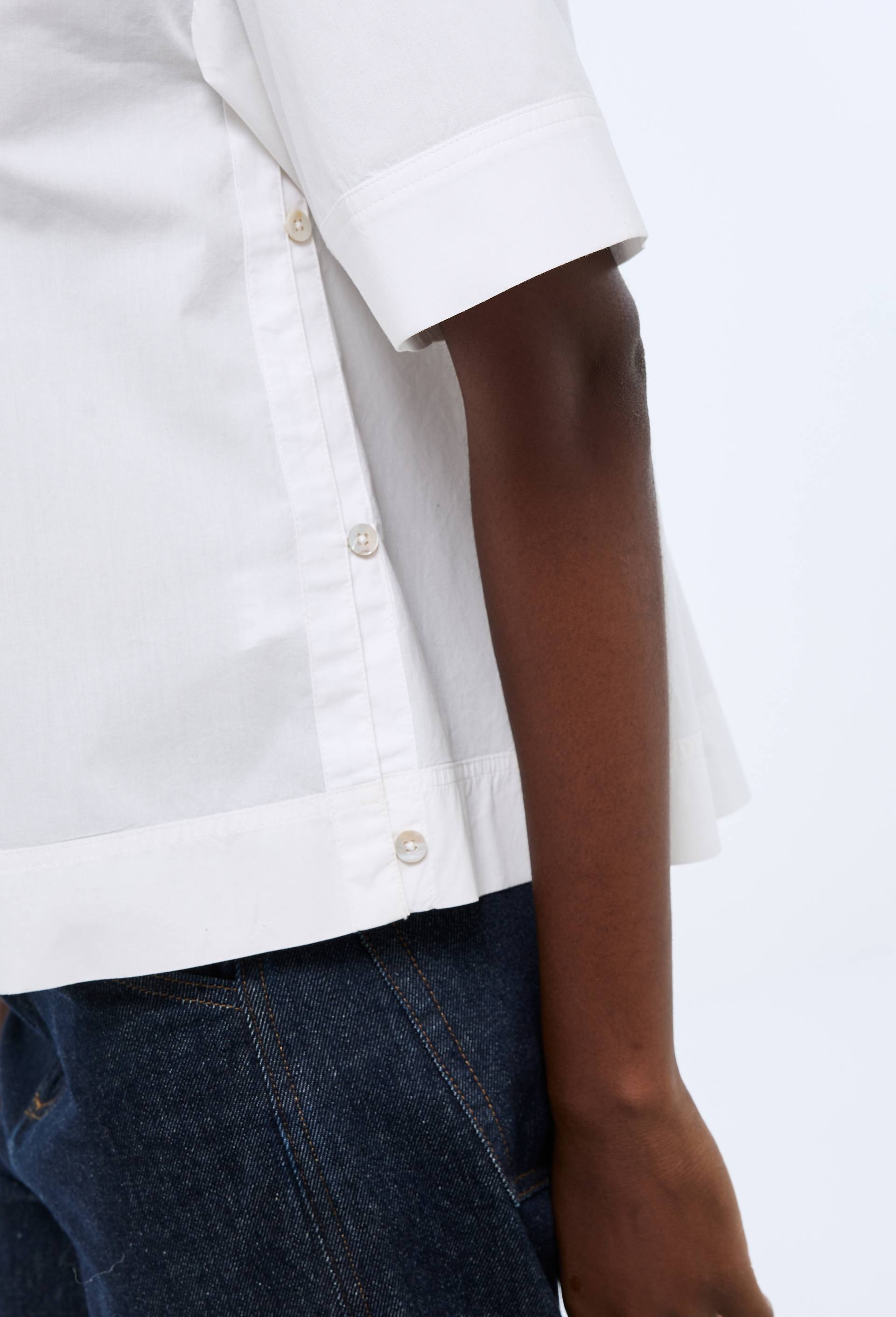 Blouse manches courtes unie en coton BIO GOTS, Blanc, large image number 1.0