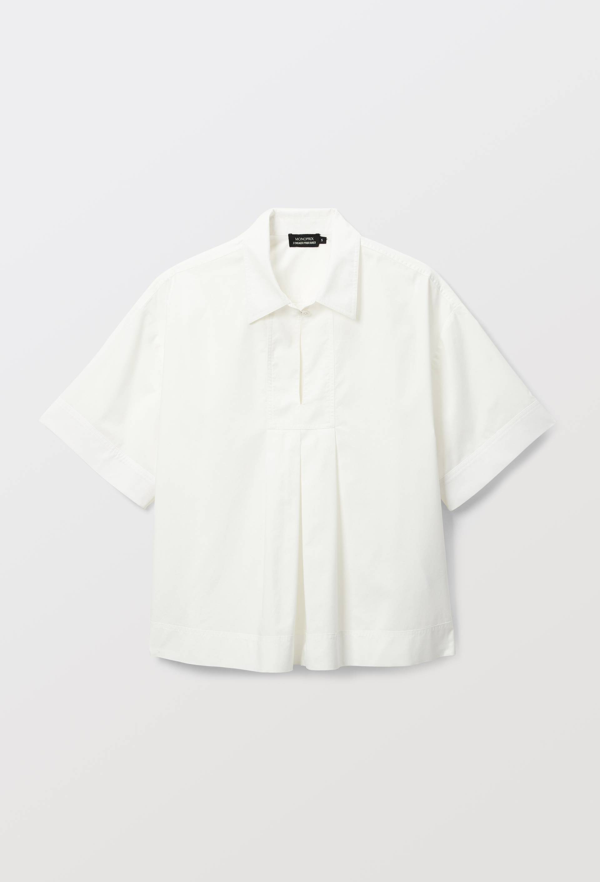 Blouse manches courtes unie en coton BIO GOTS, Blanc, large image number 3.0