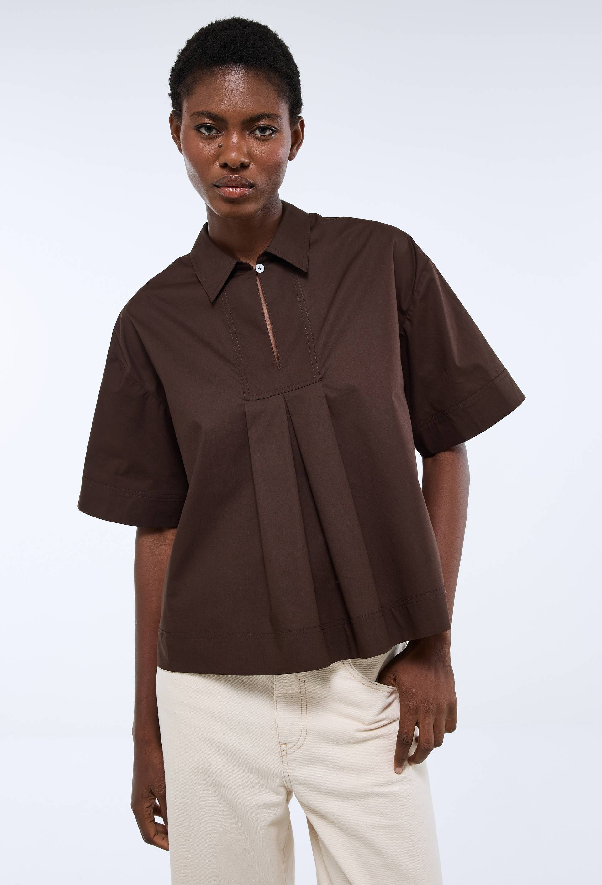 Blouse manches courtes unie en coton BIO GOTS, Brun fonc&eacute;, large image number 1