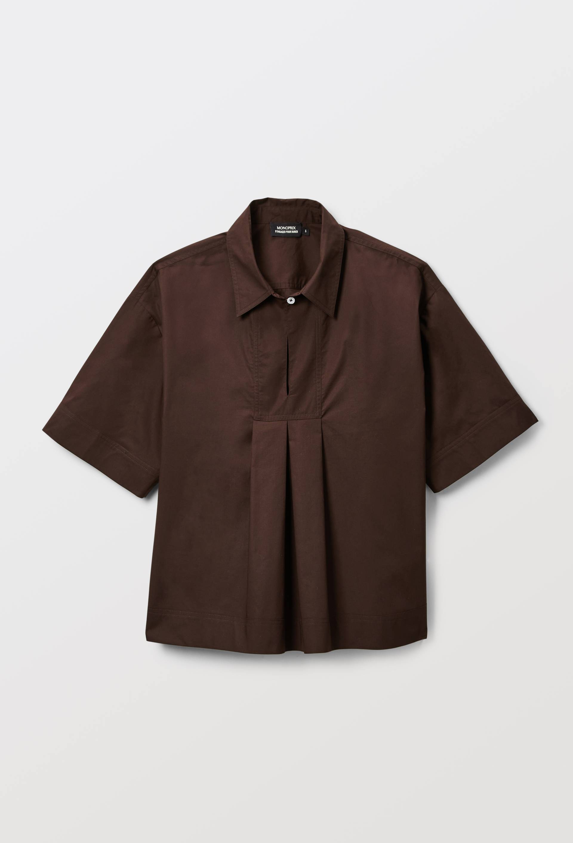 Blouse manches courtes unie en coton BIO GOTS, Brun fonc&eacute;, large image number 4.0