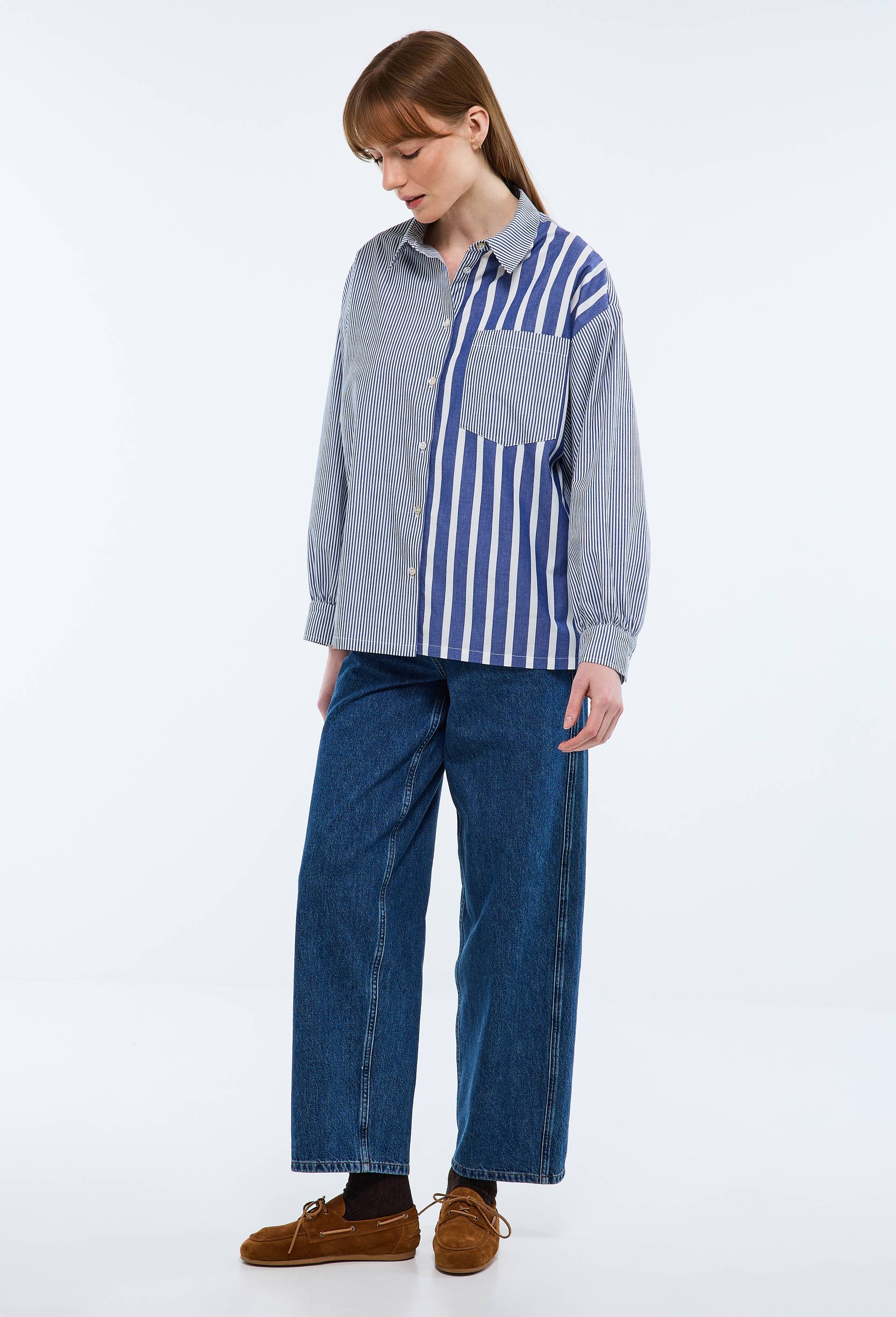 Chemise manches longues ray&eacute;e en coton BIO GOTS, Bleu, large image number 0
