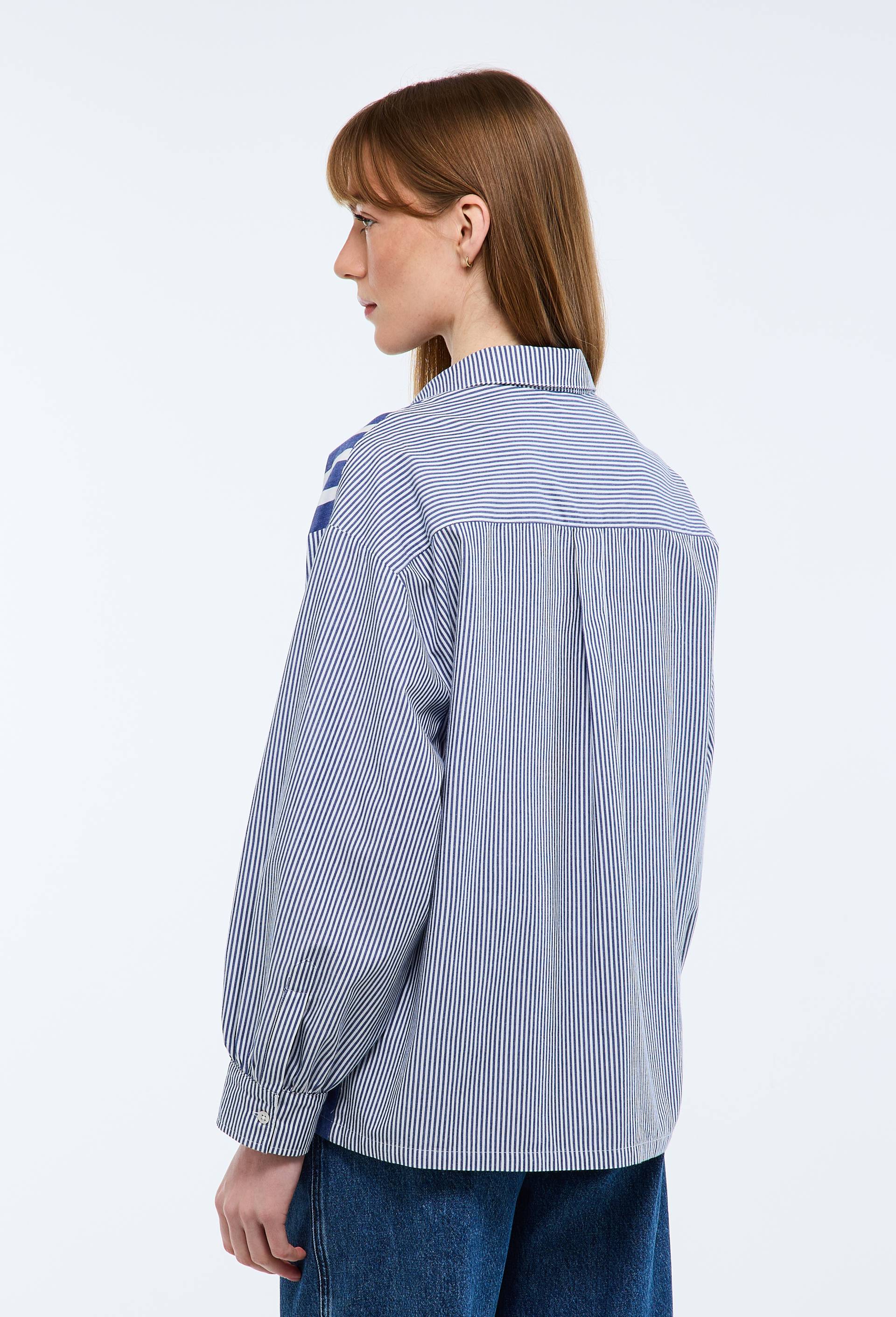 Chemise manches longues ray&eacute;e en coton BIO GOTS, Bleu, large image number 2