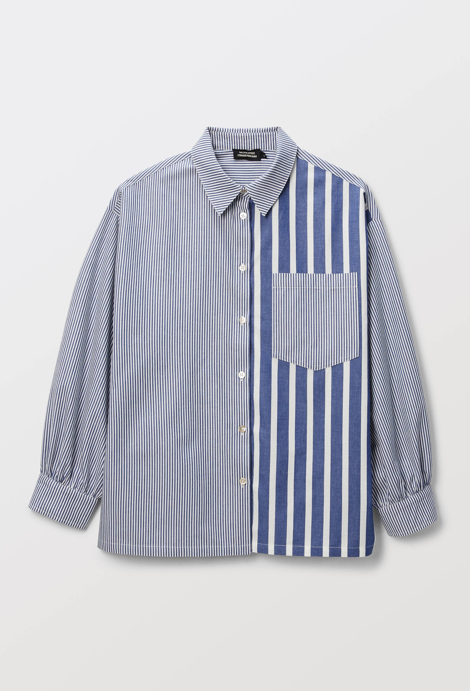 Chemise manches longues ray&eacute;e en coton BIO GOTS, Bleu, large image number 3
