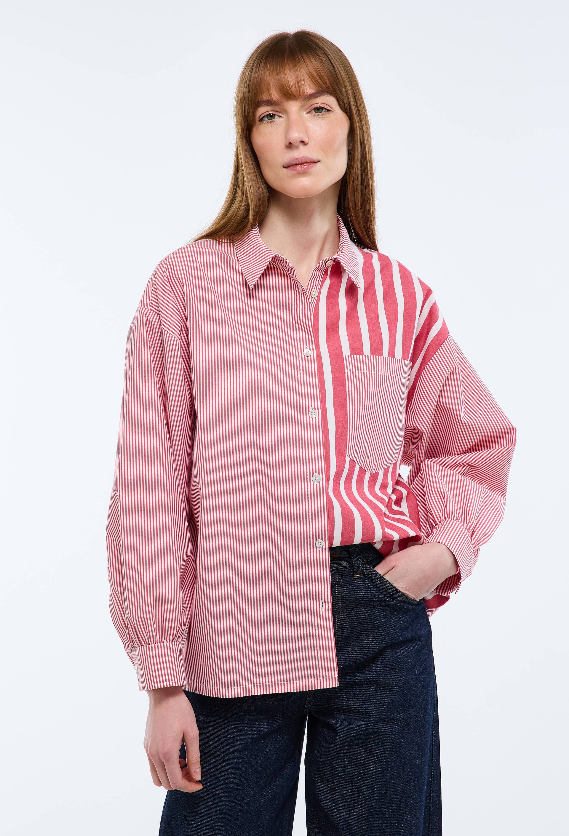 Chemise manches longues ray&eacute;e en coton BIO GOTS, Rose, large image number 0