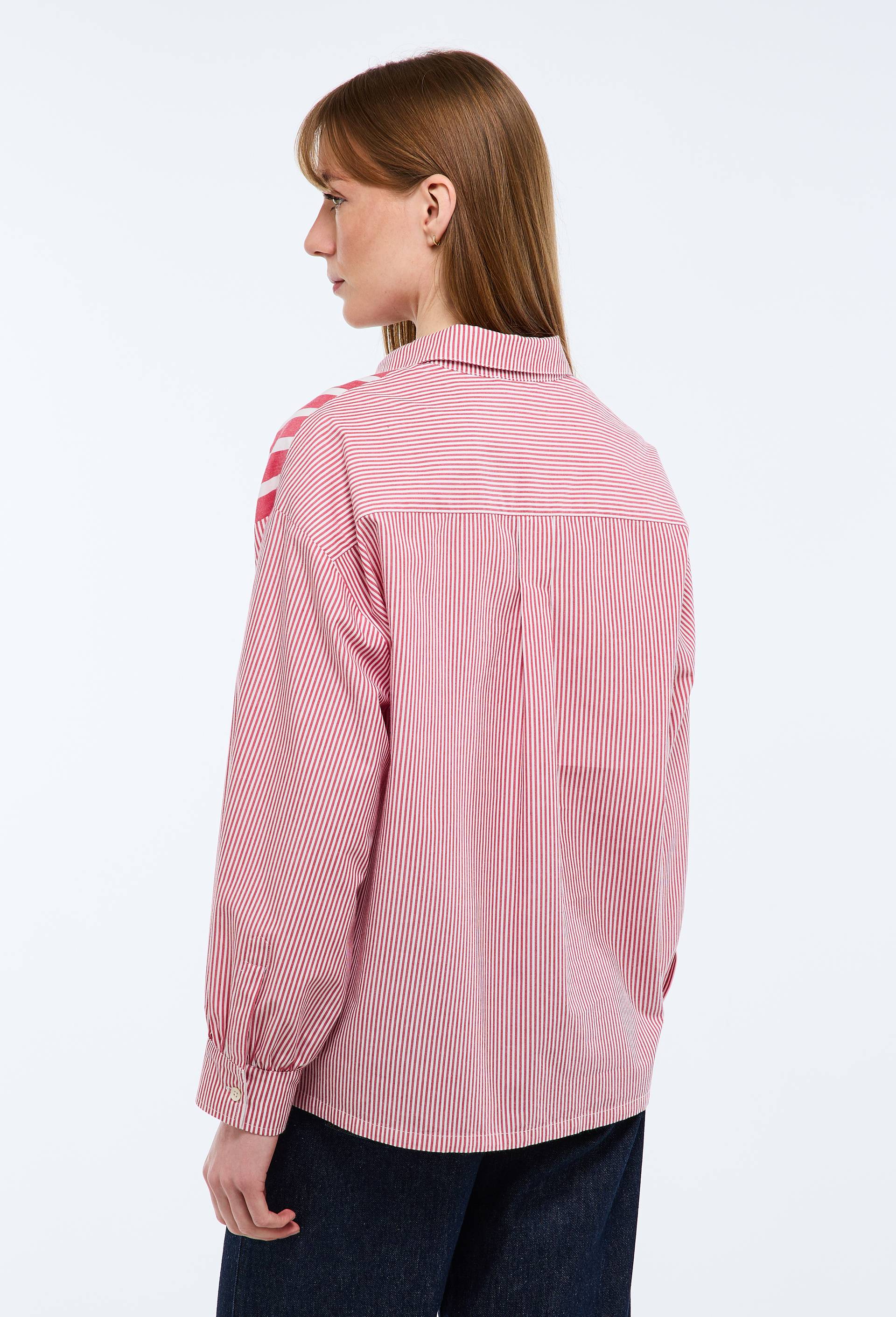 Chemise manches longues ray&eacute;e en coton BIO GOTS, Rose, large image number 1.0