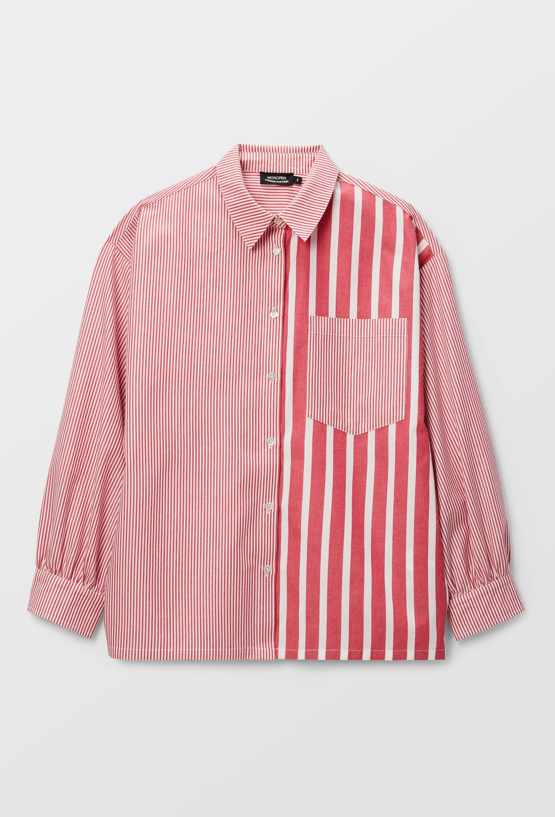 Chemise manches longues ray&eacute;e en coton BIO GOTS, Rose, large image number 2