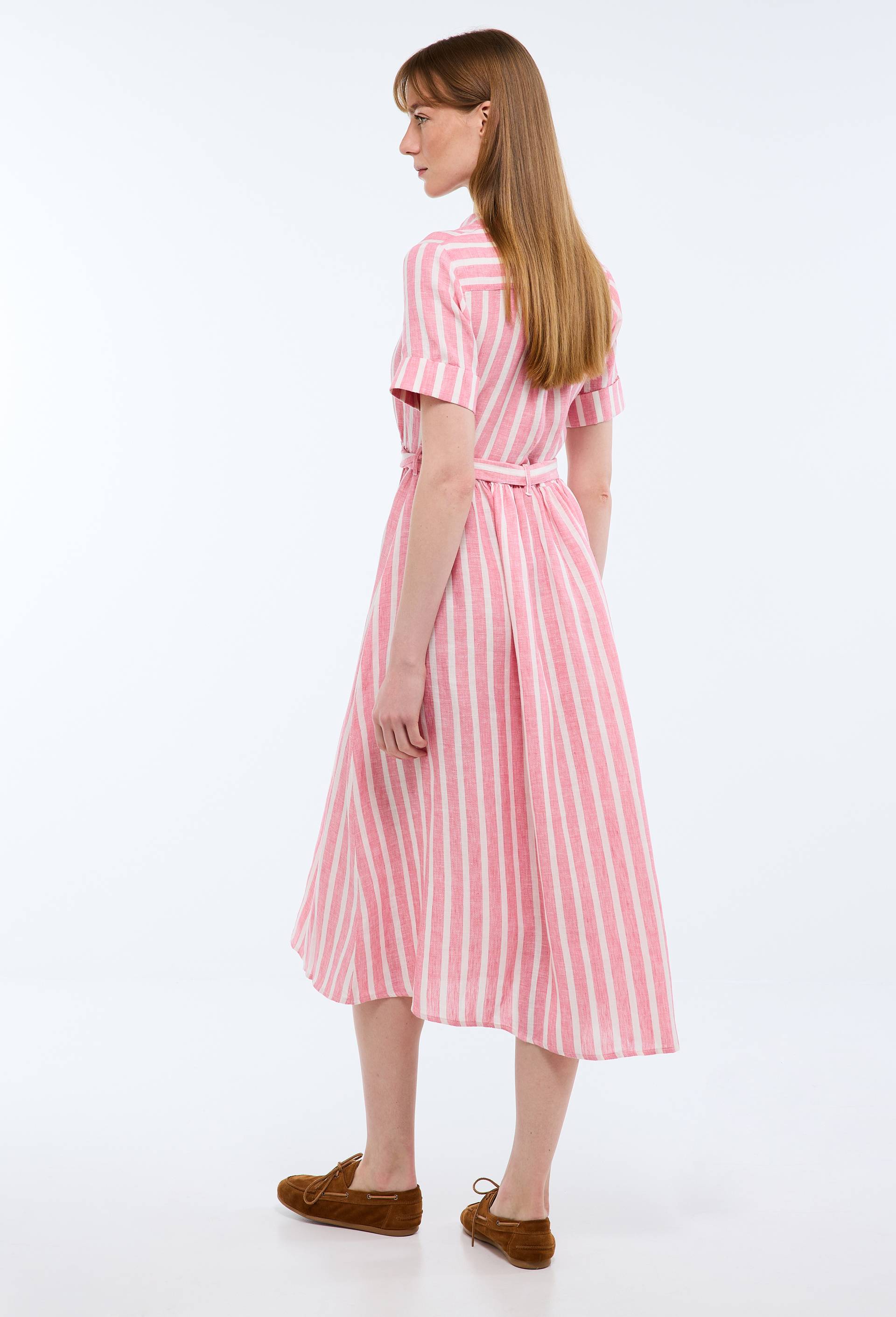 Robe chemise midi ray&eacute;e en lin, Rose, large image number 1