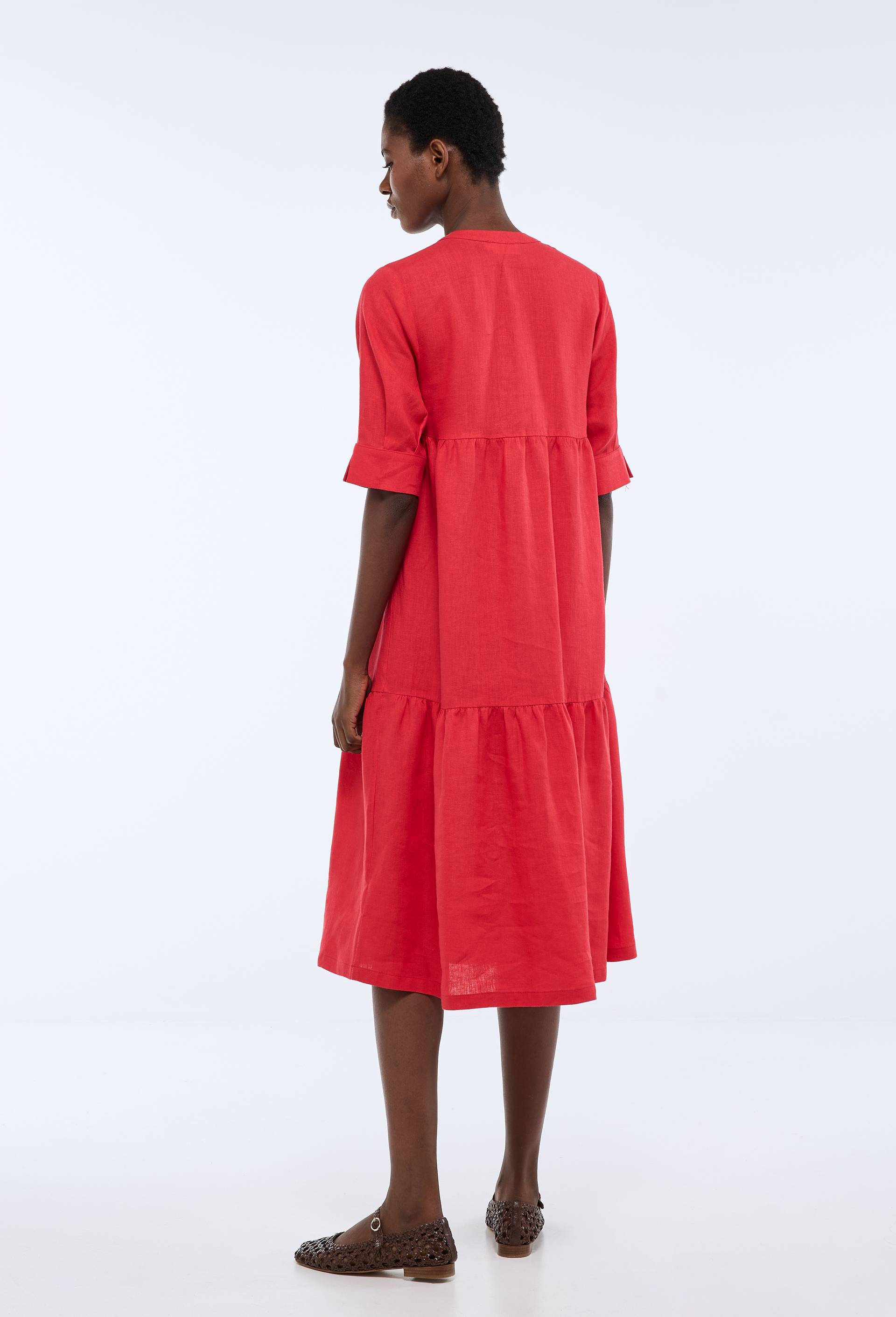 Robe midi ample unie en lin, Rouge, large image number 1