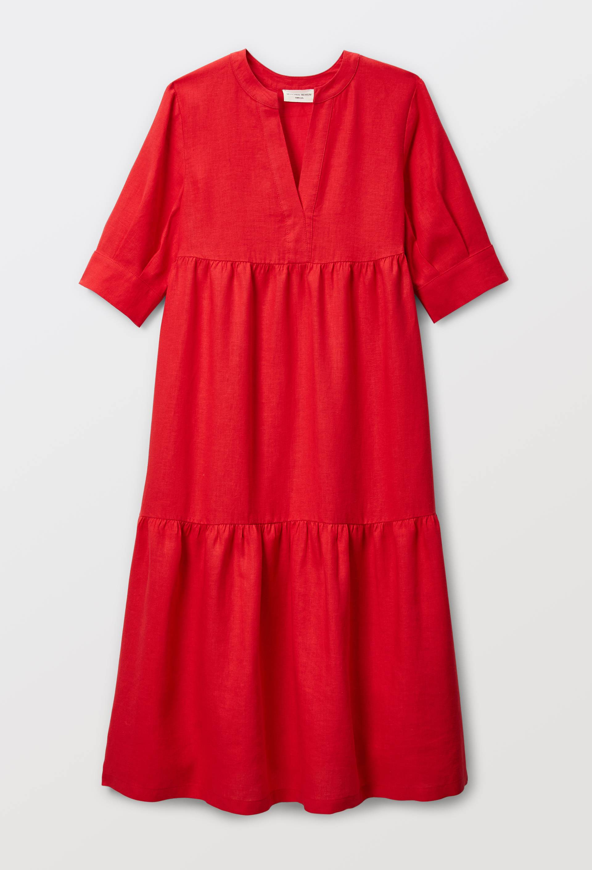 Robe midi ample unie en lin, Rouge, large image number 2